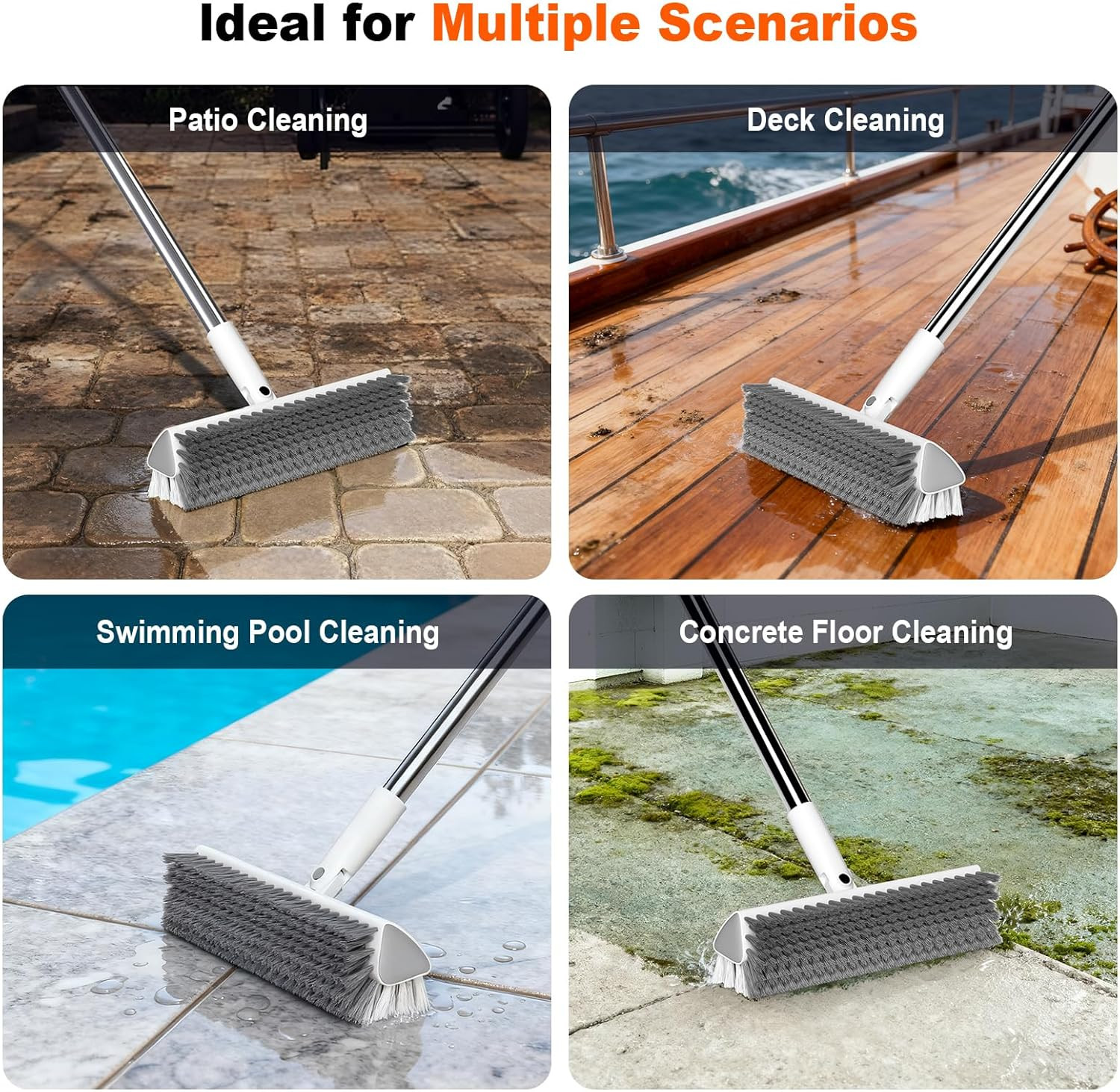 Floor Scrub Brush with Long Handle, Heavy-Duty Tile and Shower Grout Brush