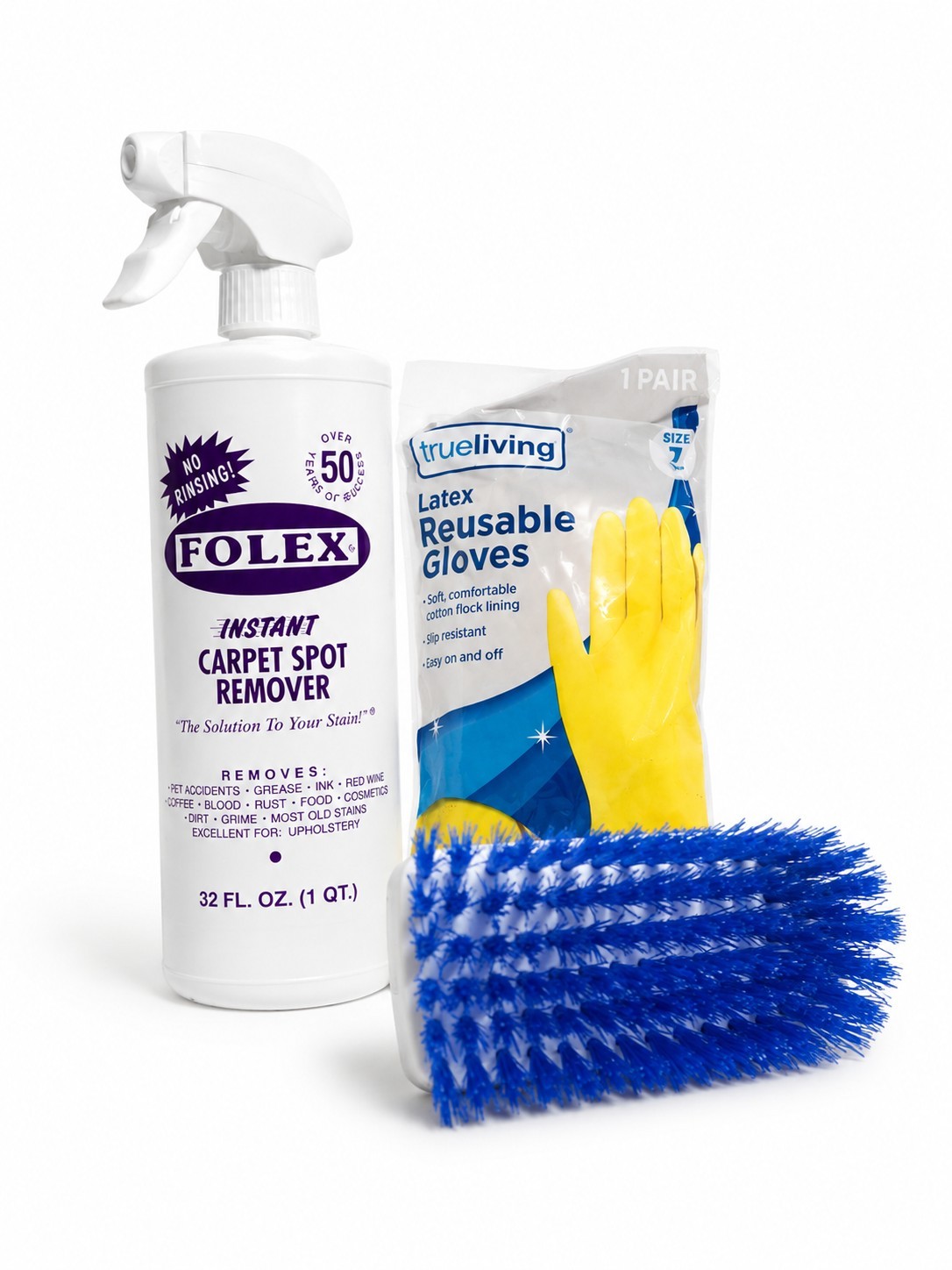 Folex Carpet Cleaner Kit Upholstery Stain Remover Scrub Brush Gloves Bundle