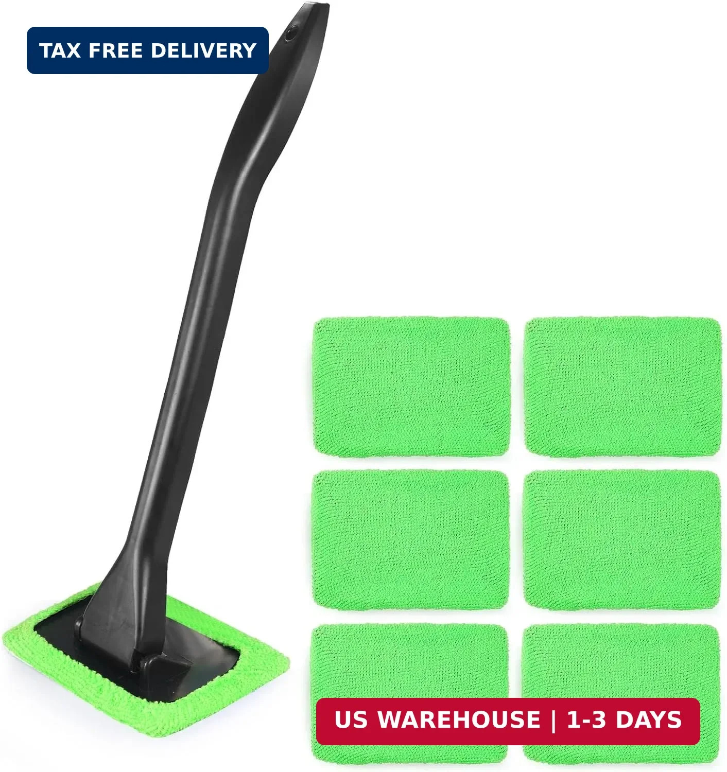 Portable Windshield Cleaner Tool with Extended Long Handle & 6 Microfiber Pads