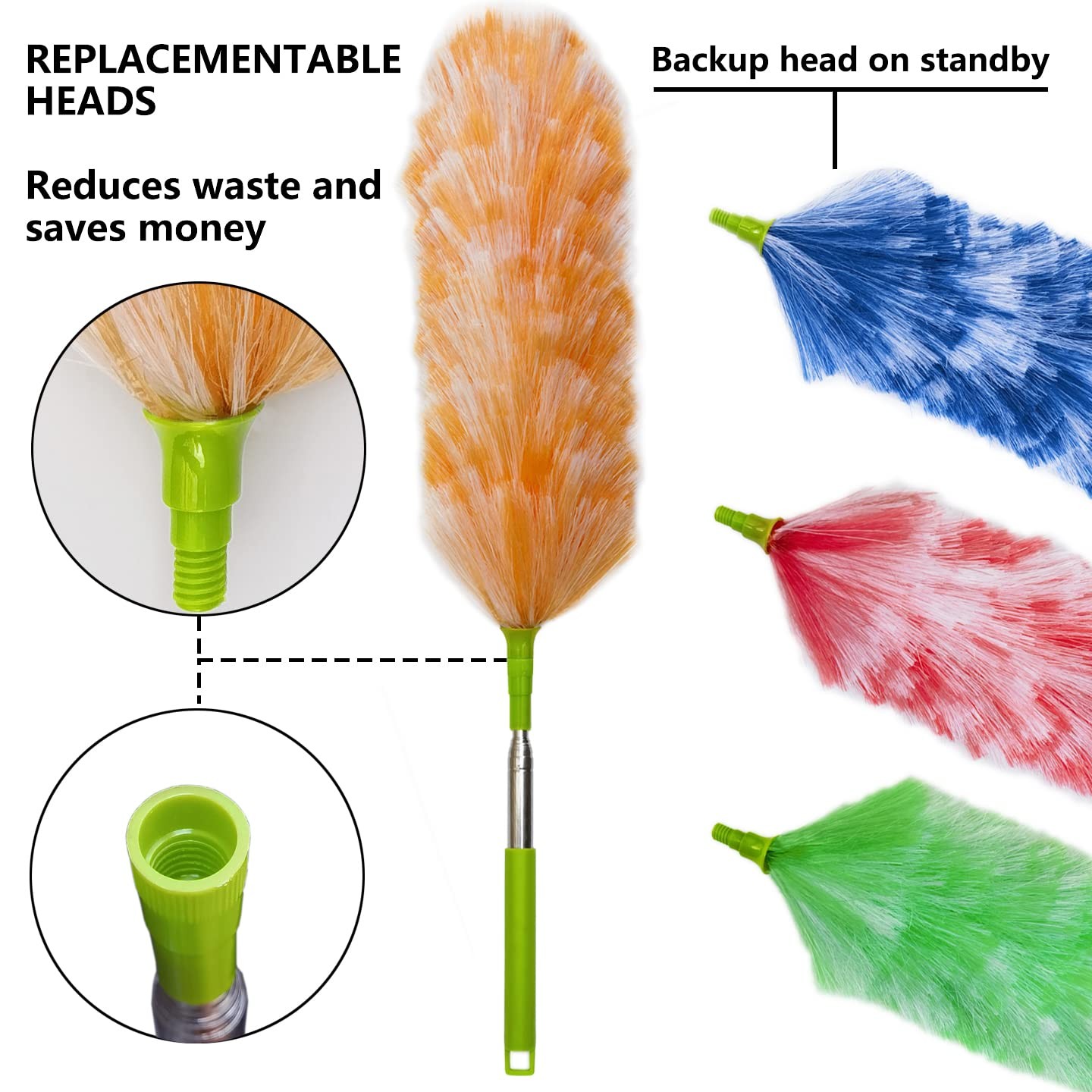 4 Pack Washable Electrostatic Duster, Extendable Pole 25″ to 55″, Feather Dus…