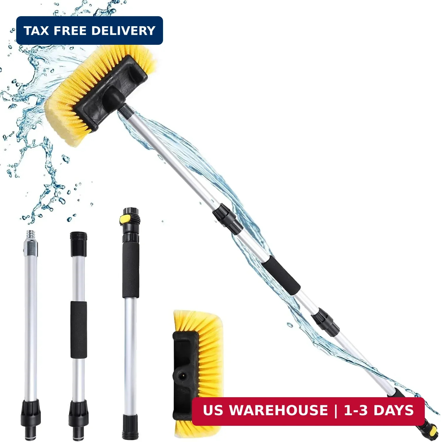 54″ Car Wash Brush with Long Handle and 12″ Soft Bristle Brush Head, Water Flow-