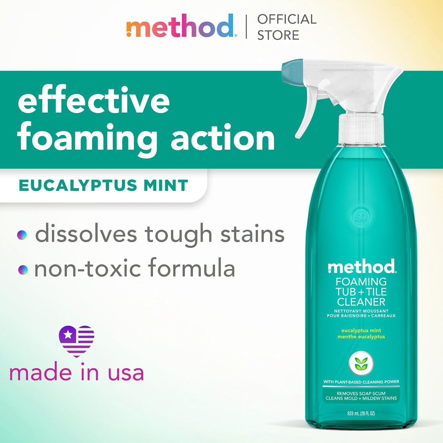Foaming TUB+TILE CLEANER, Eucalyptus Mint, 28 Ounce, 1 Pack, Packaging May Vary
