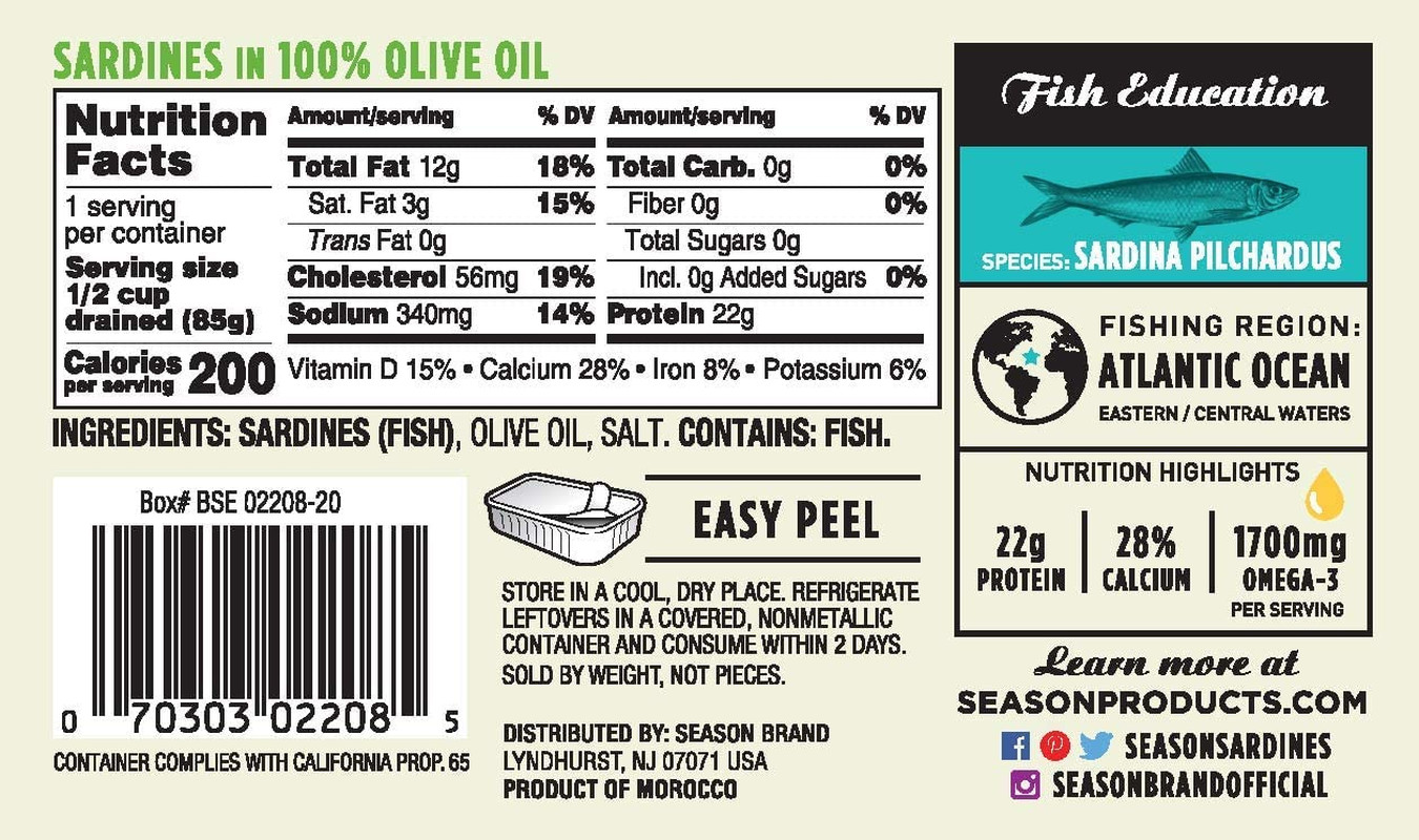 Season Sardines in Olive Oil 24 Pack Wild Caught Keto High Protein 4.37oz