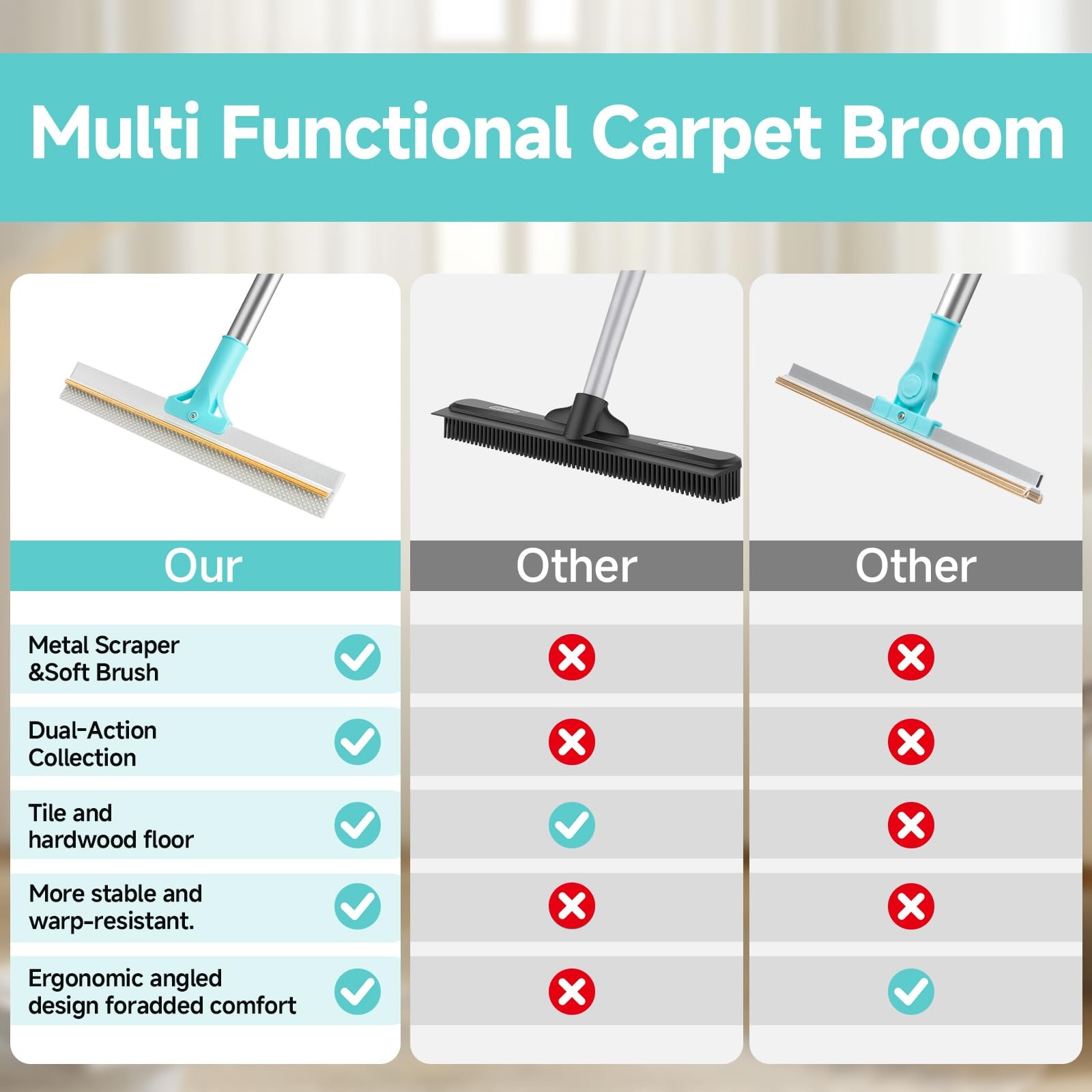 Carpet Rake for Pet Hair Removal Tool, Reusable Pet Hair Remover Broom, Dog&C…
