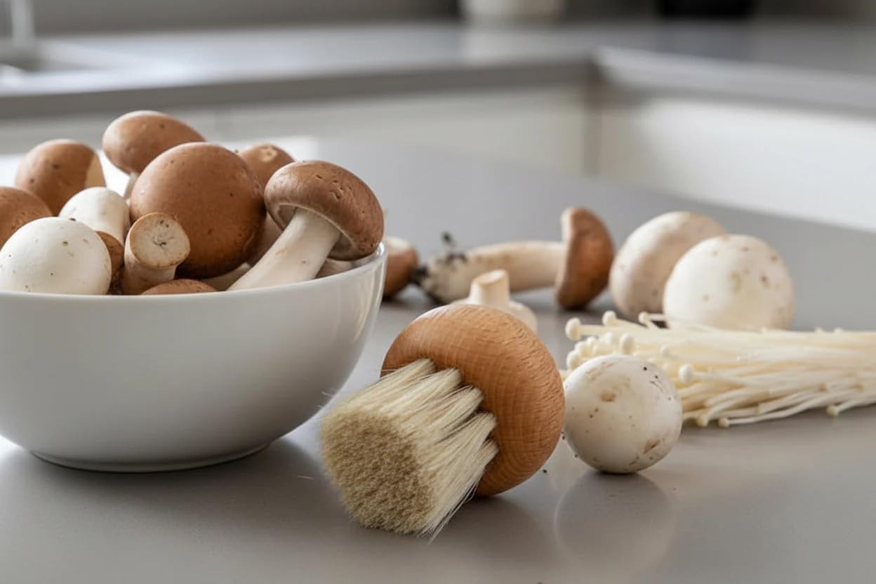 Mushroom Brush Beechwood Handle Natural Bristles Vegetable Scrubber