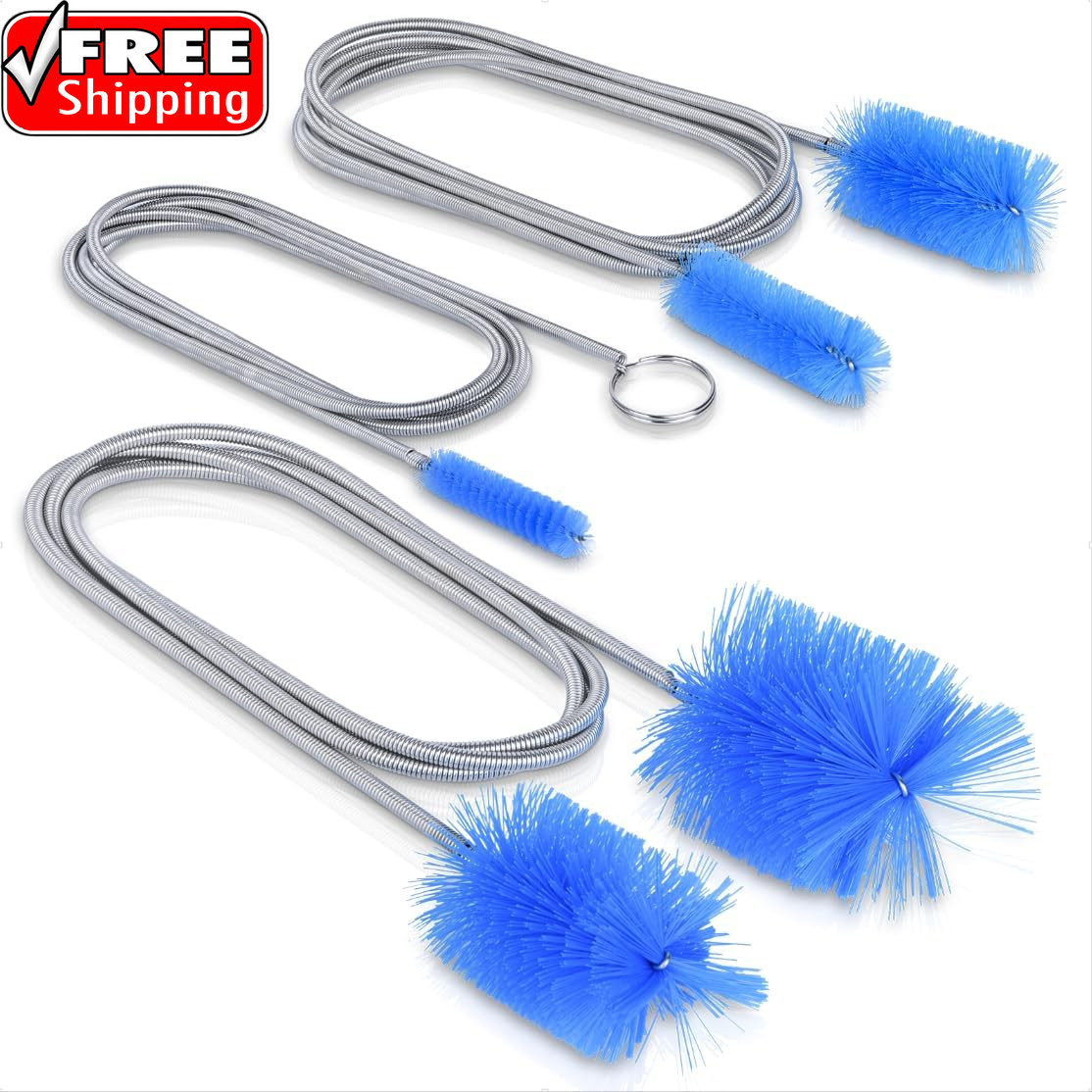 Flexible Long Drain Brush Set, Premium 3 Piece Kit with Double Ended and Stainle