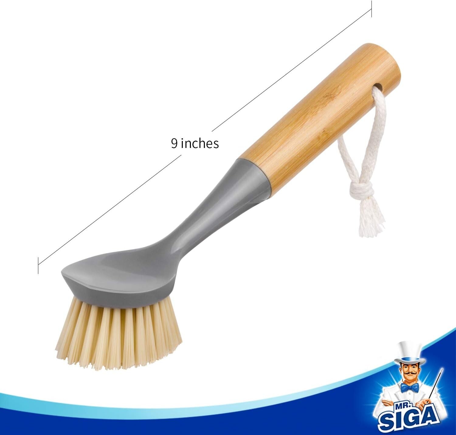 Dish Brush Bamboo Handle Pack of 2 Built-in Scraper Kitchen Sink Cleaning