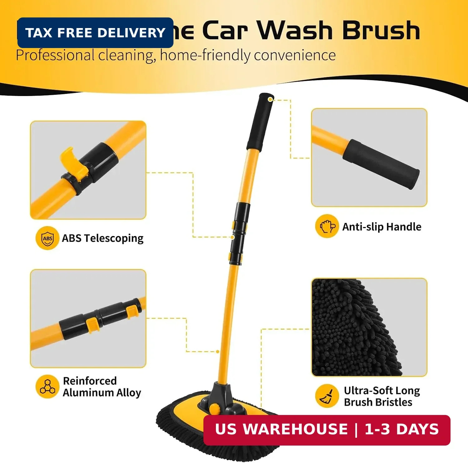 Car Wash Brush with Long Handle – 15°Curved Car Brushes for Washing Exterior, Mi