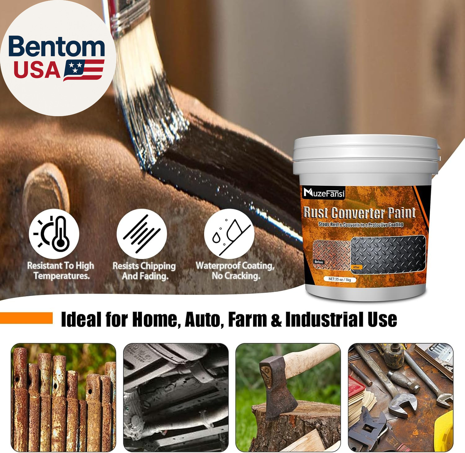 2-In-1 Rust Converter & Metal Primer, 35Oz Black Rust Inhibitor Paint for Metal