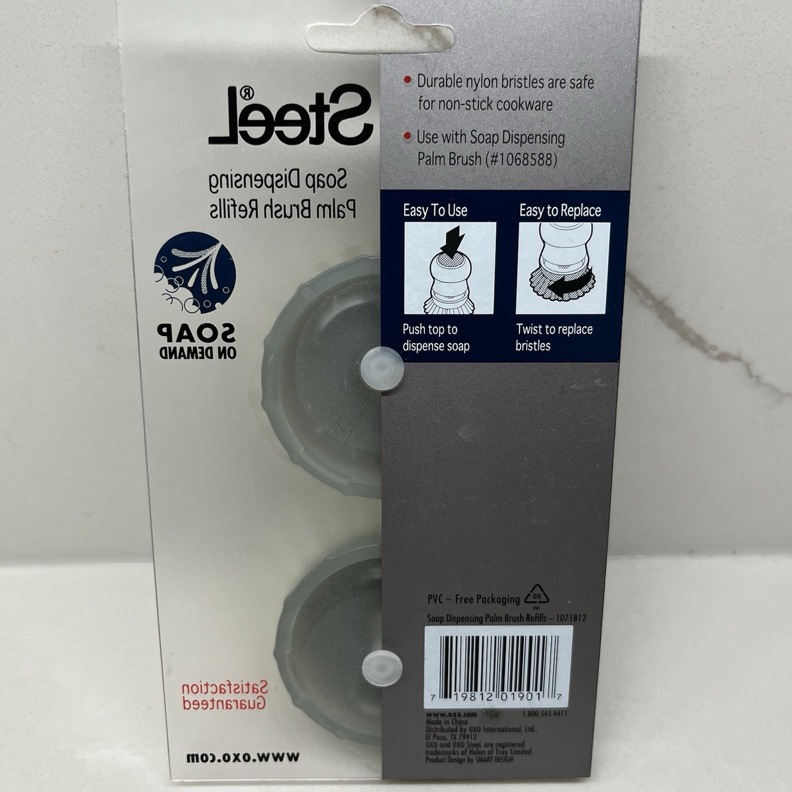 New 3 OXO Steel Soap On Demand Dispensing Nylon Palm Brush Refills fits 1068588
