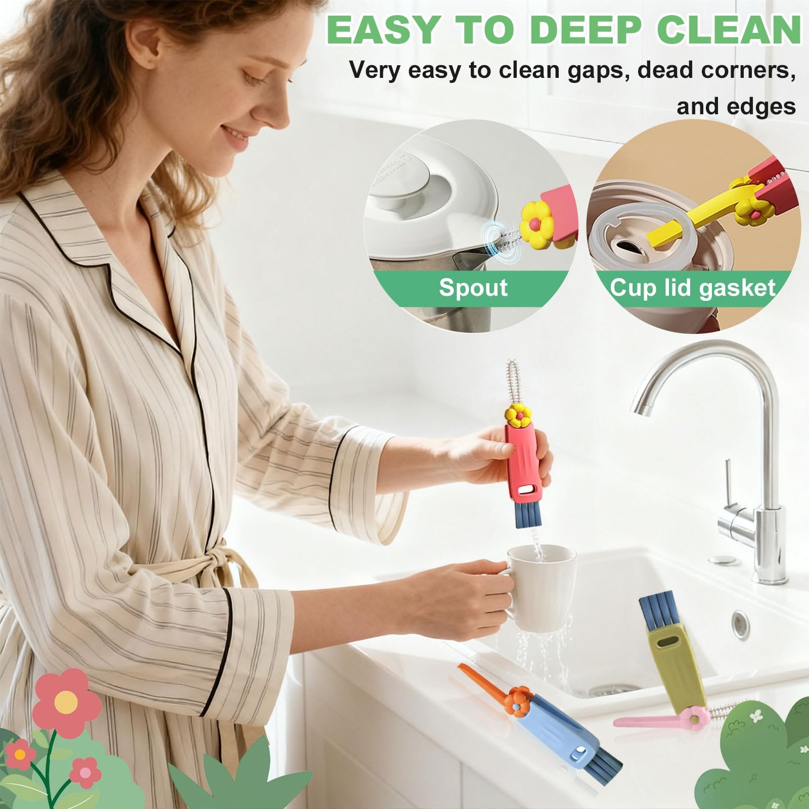 3 in 1 Cup Lid Cleaning Brush, 6 PCS Portable Water Bottle Brush, Multifuncti…
