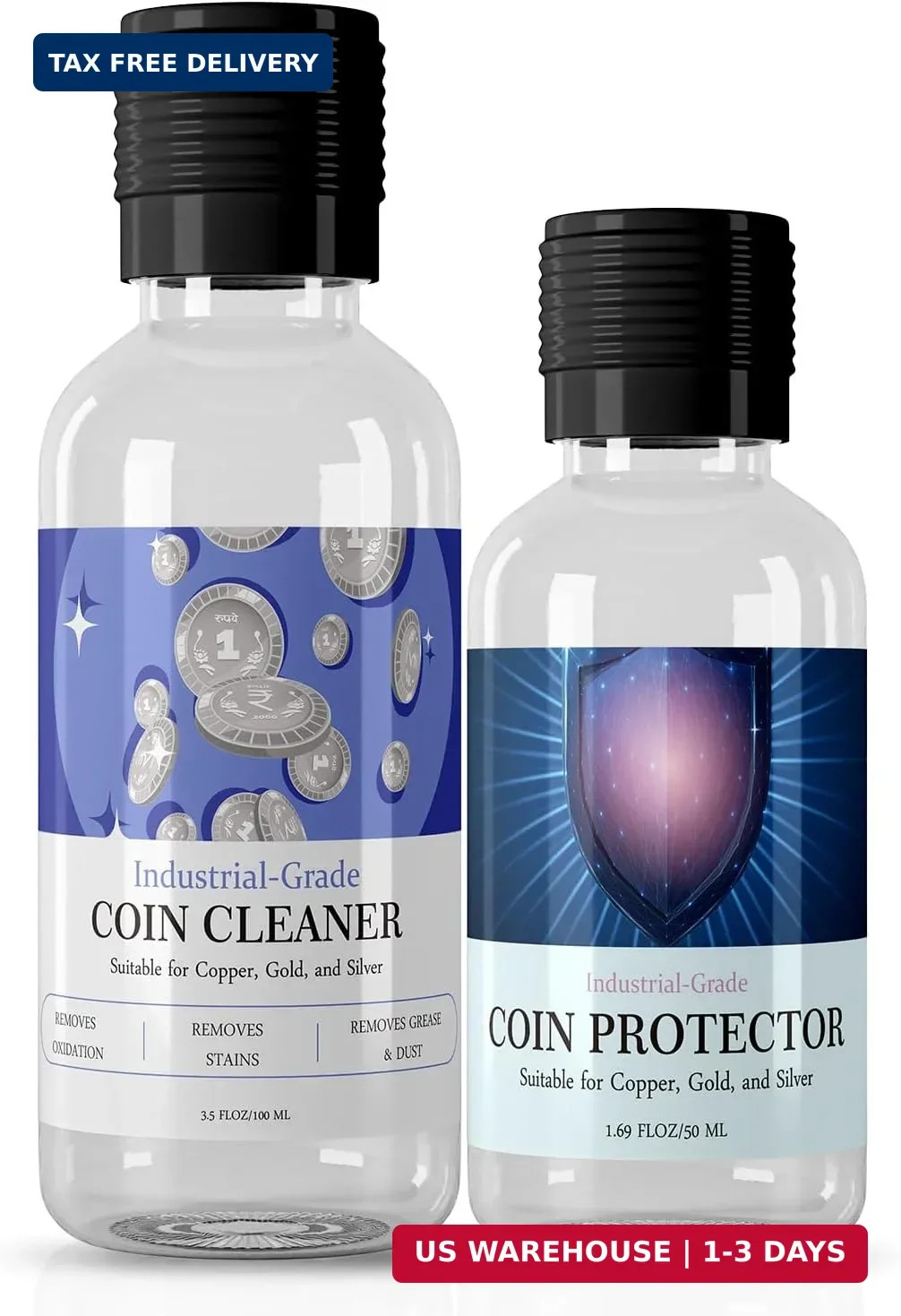 2Pcs Coin Cleaner and Protector Kit, Coin Cleaner for Collectors, Instant Sterli