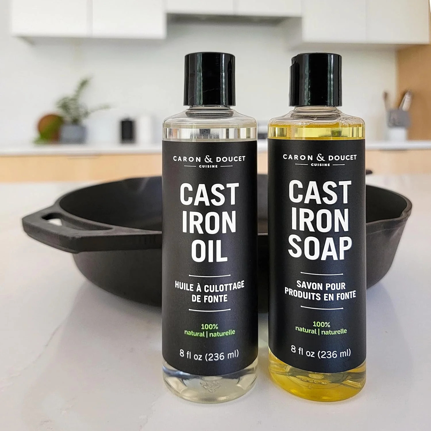 CARON & DOUCET – Cast Iron Cleaning & Conditioning Set: Seasoning Oil & Cleaning
