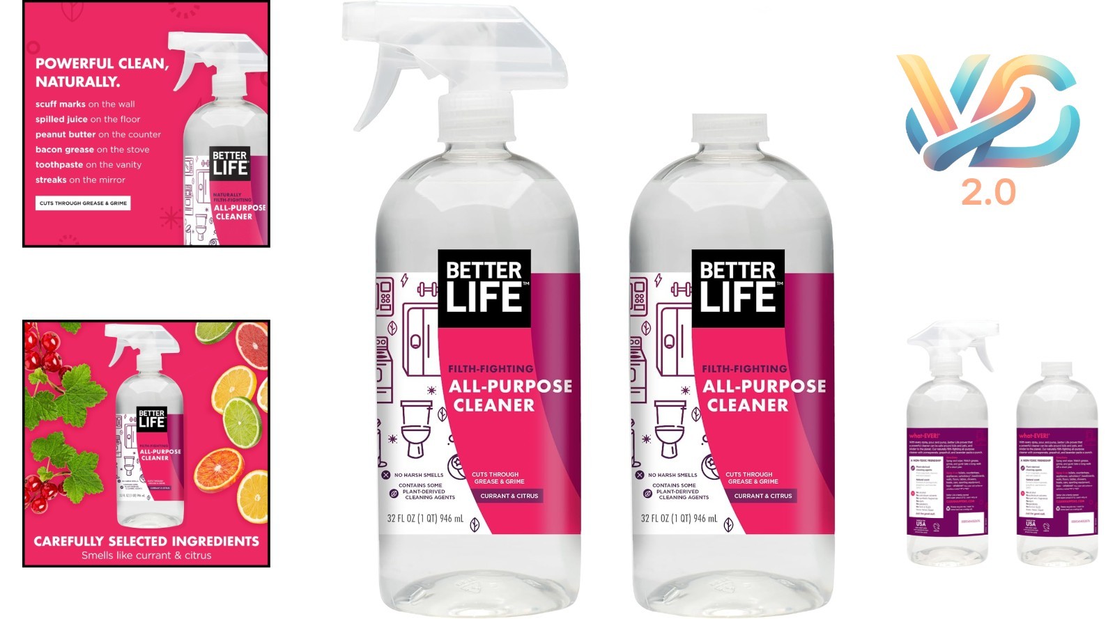 All Purpose Cleaner 2-Pack 32oz Citrus Currant Natural Plant-Based Spray