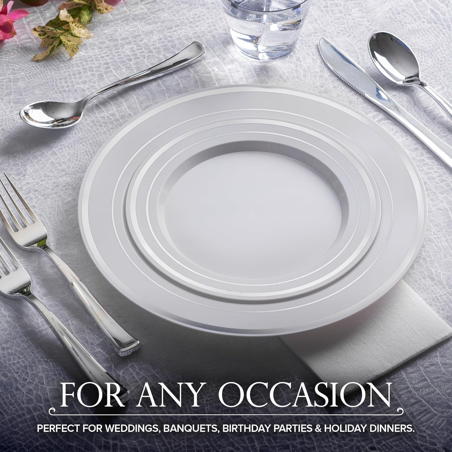 Dinner and Dessert Plates Set Disposable – 200 Pieces (10″ + 7″) Elegant White