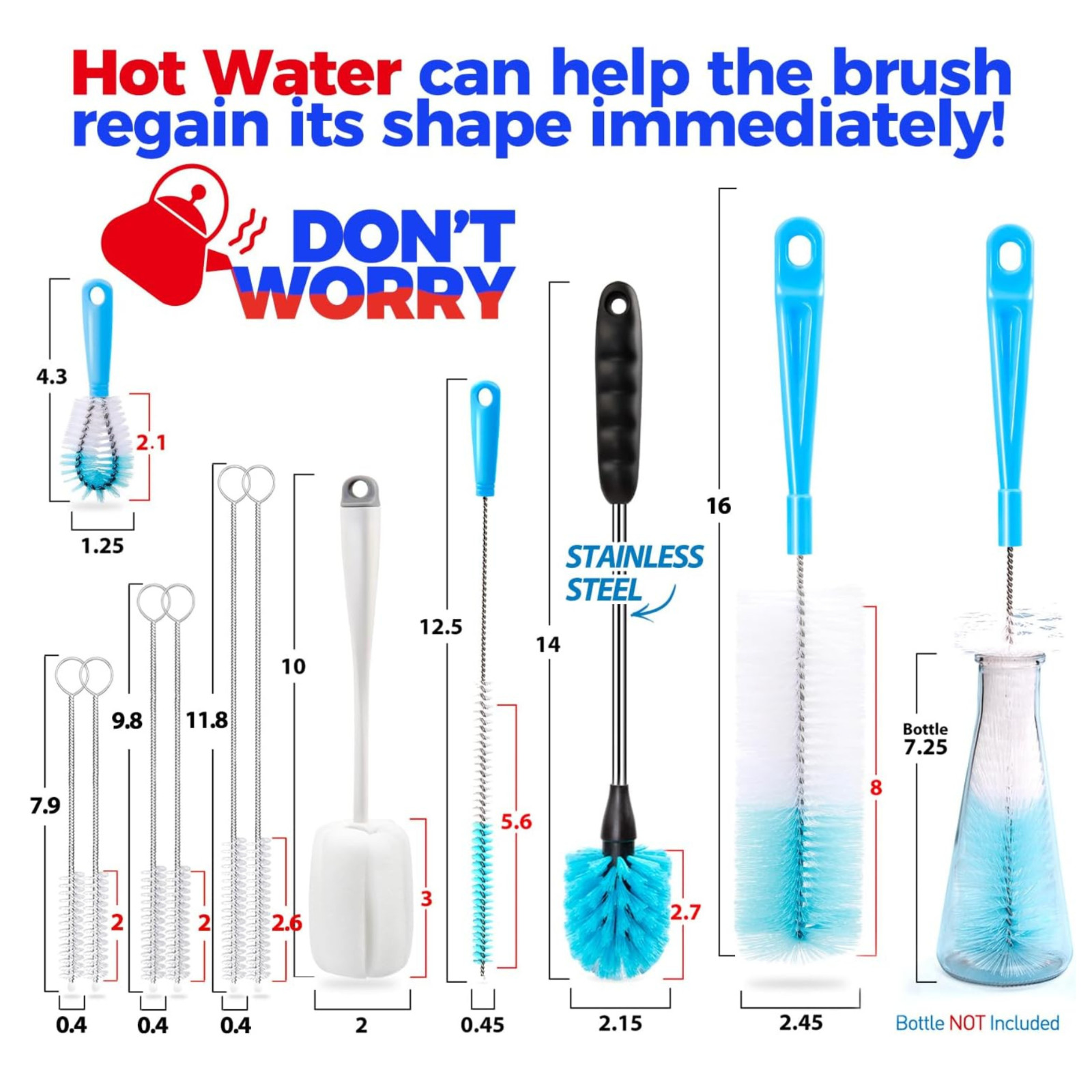9pc Bottle Brush Pipe Cleaning Kit Bong Water Bubbler Hose Tube Cleaner Set