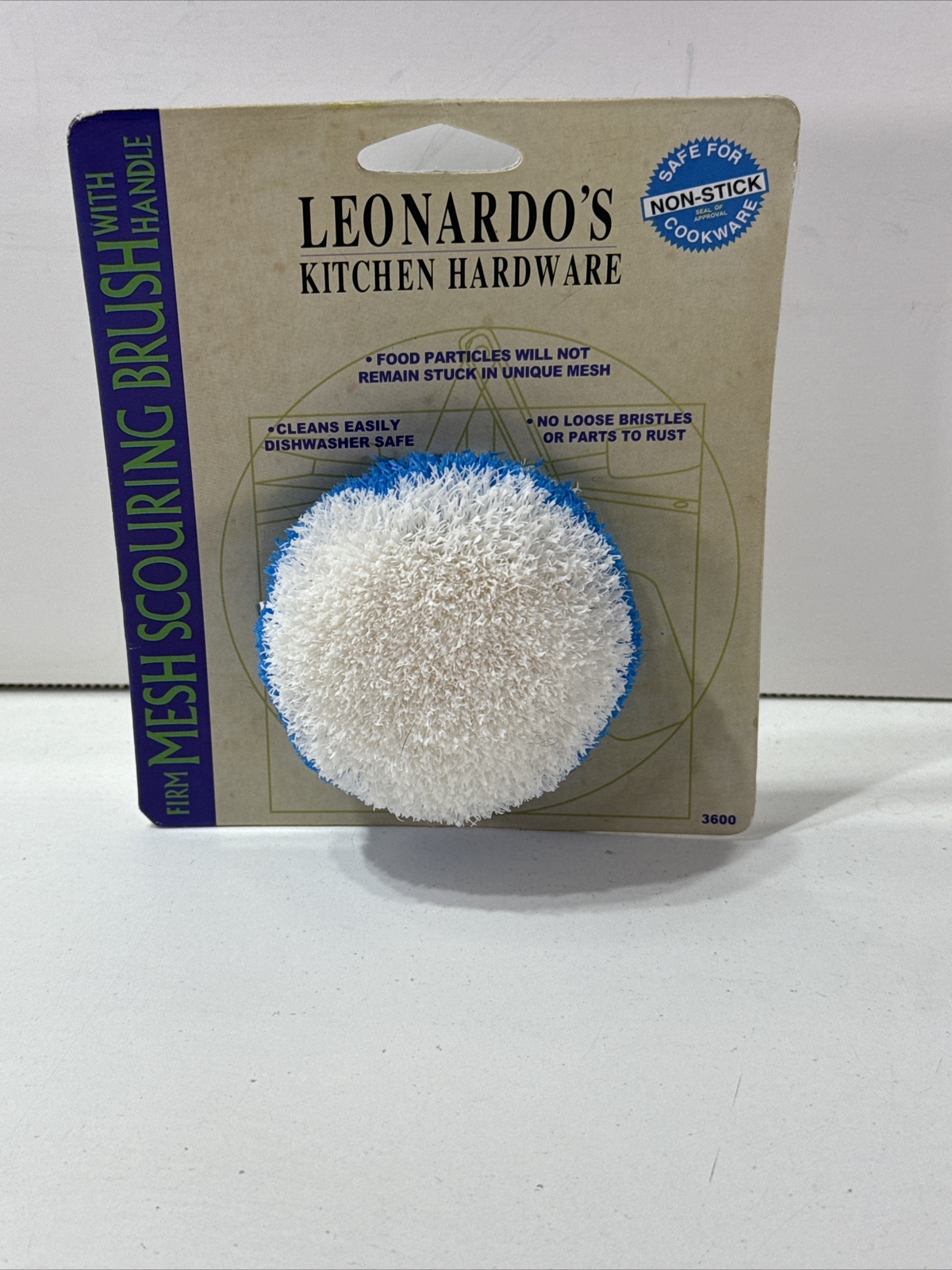 LEONARDO’S KITCHEN HARDWARE Dish Scouring Brush w Handle SAFE FOR NON STICK PANS