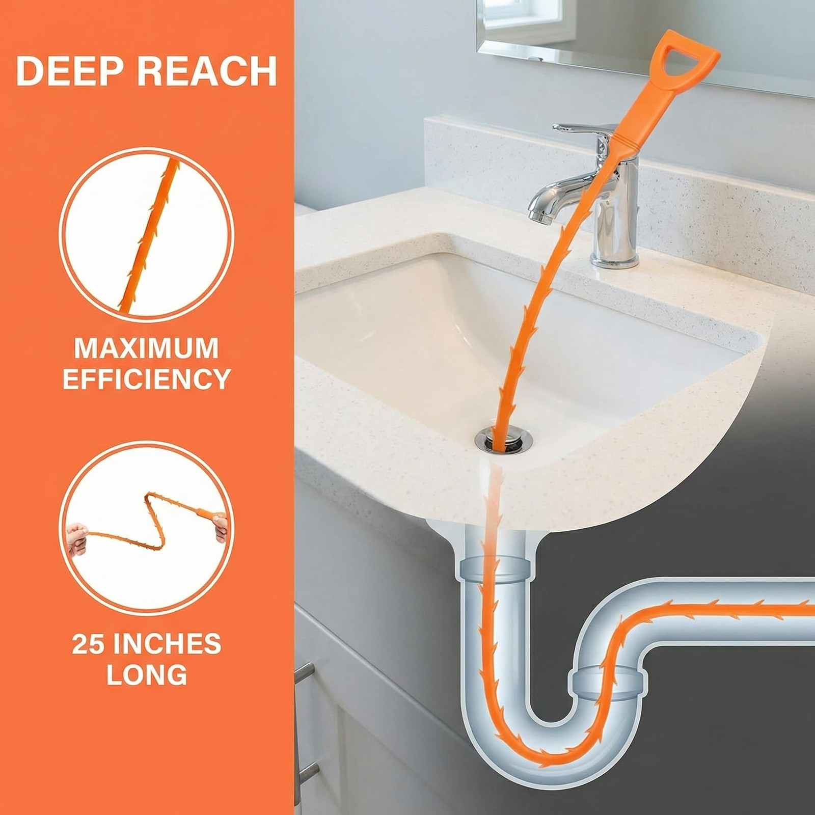 3 Pack 25 Inch Drain Snake Set – Drain Cleaner with Grip Handle Effectively C…