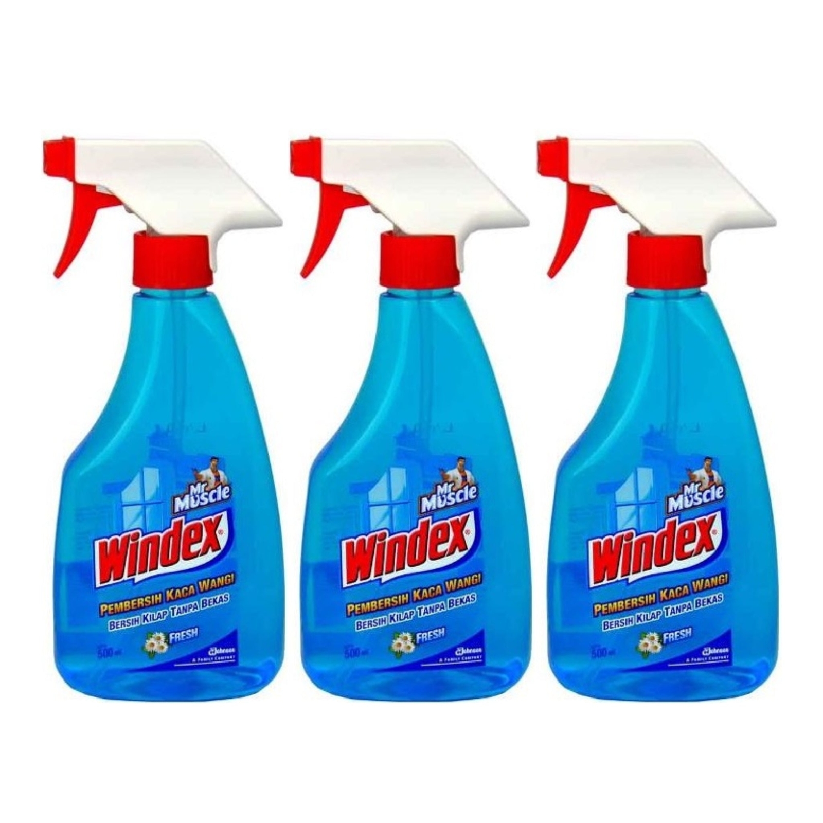Windex Cleaner Spray Bottle – Fresh (Blue), 500ml (Pack of 3)
