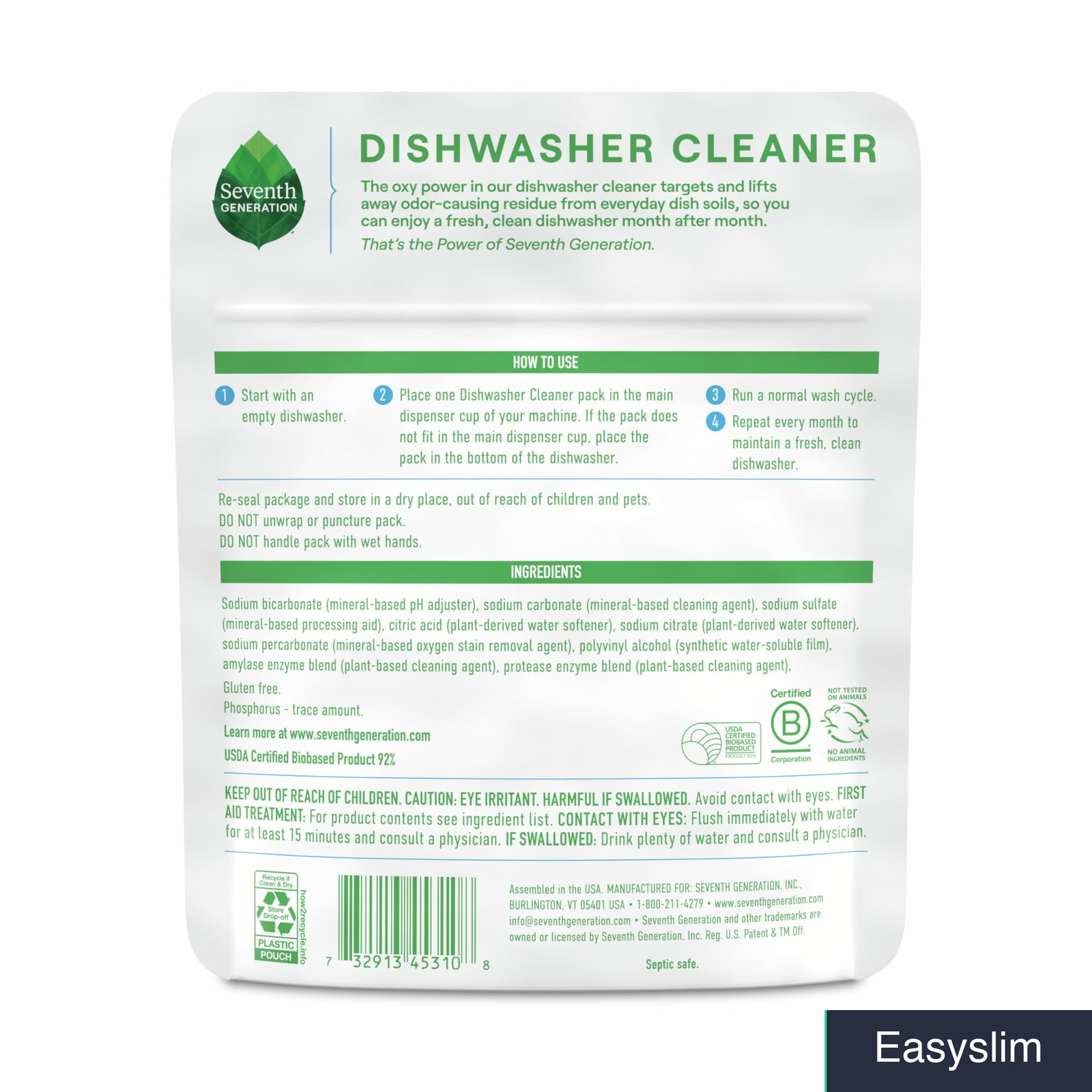 Dishwasher Cleaning Packs 6 Count Free and Clear Oxy Powered EPA Certified