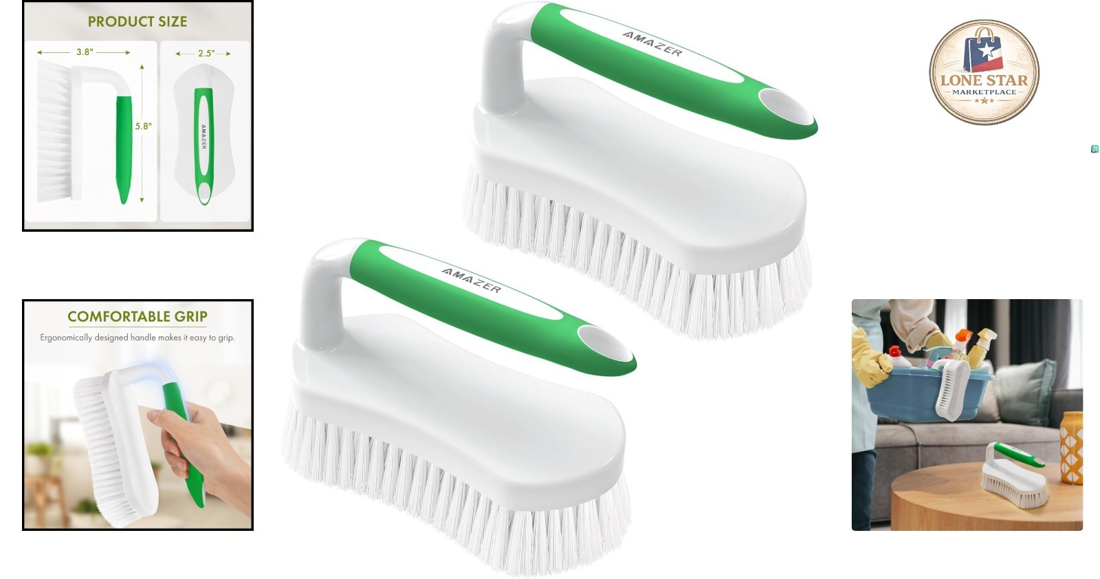 2-Pack Comfort Grip Cleaning Brushes for Versatile Bathroom and Floor Use