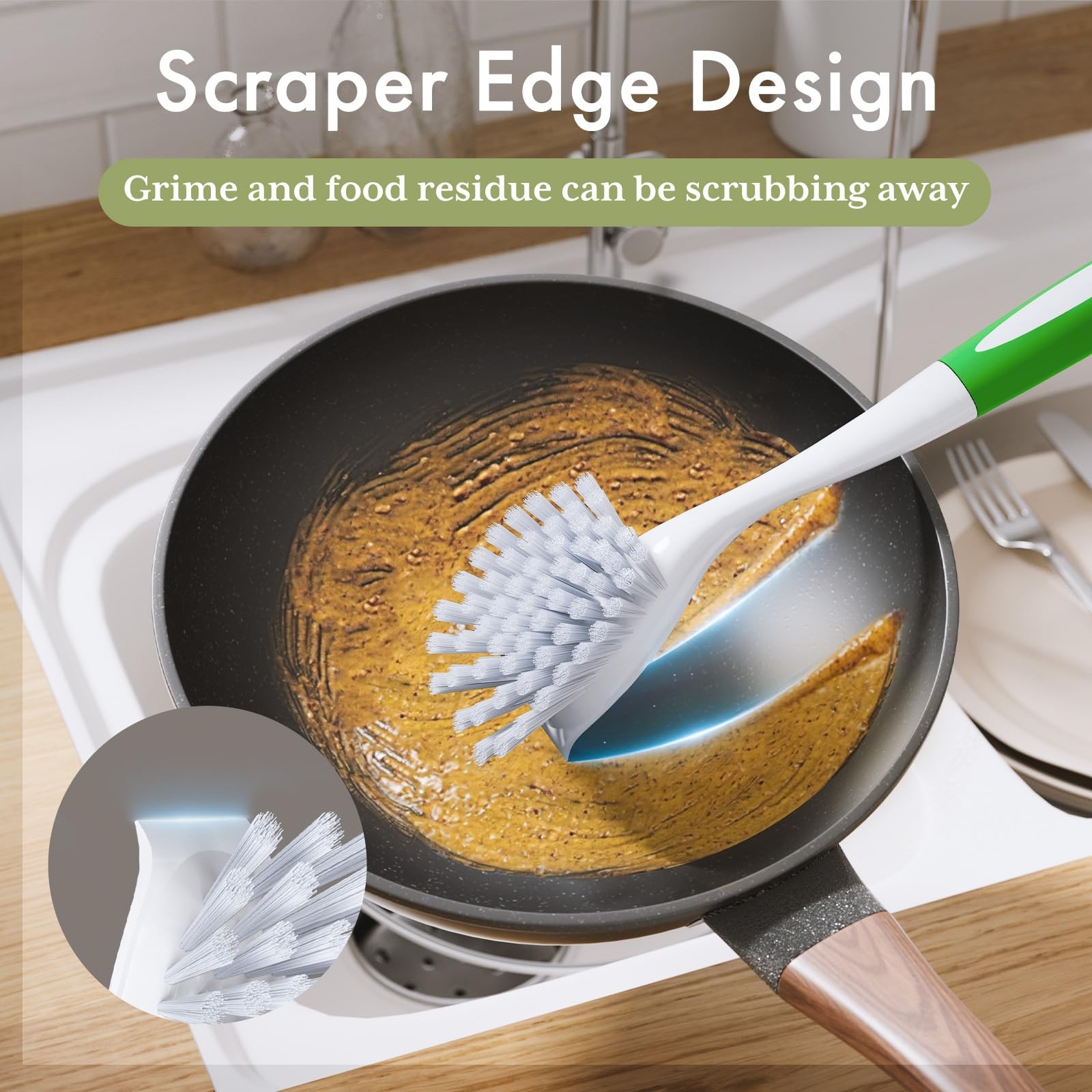 Dish Brush with Handle 2 Pack Kitchen Scrub Brushes for Cleaning Dish Scrubbe