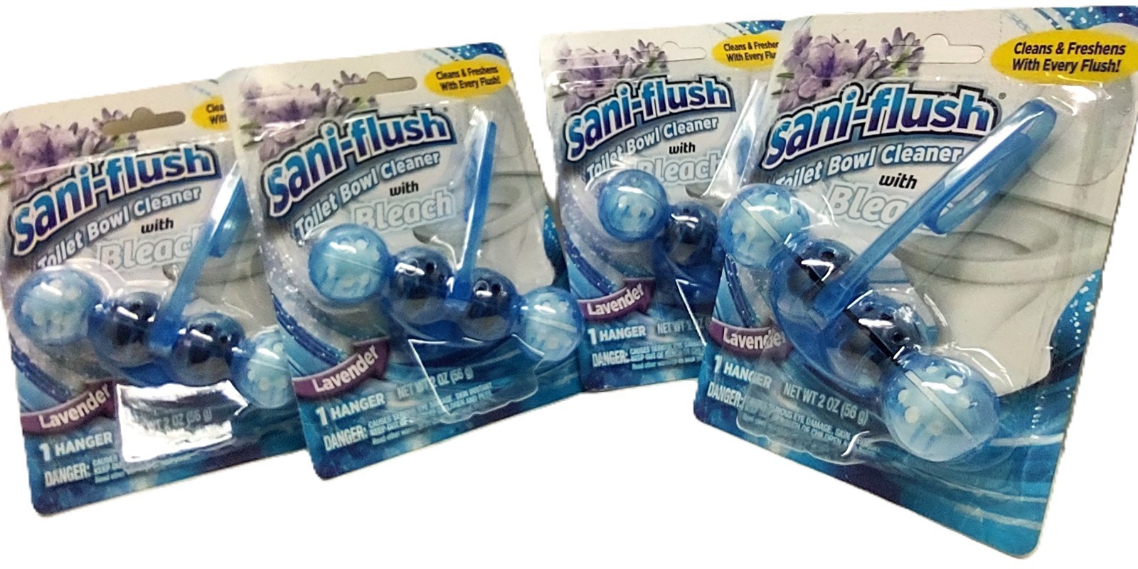 ( Lot 4 ) Sani-Flush Toilet Bowl Cleaner Lavender w/Bleach 4Balls Hanger 2 Oz Ea