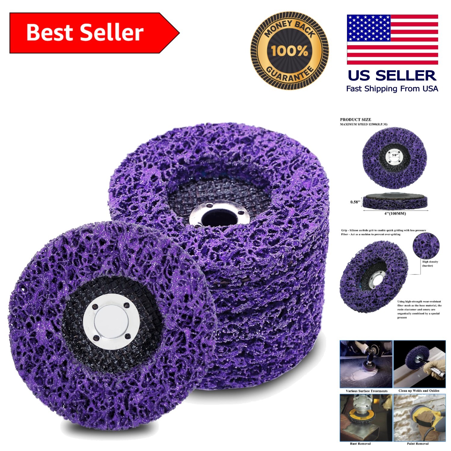 Industrial Strength 4″ Rust Remover Grinding Discs – 12500 RPM – 5 Pack