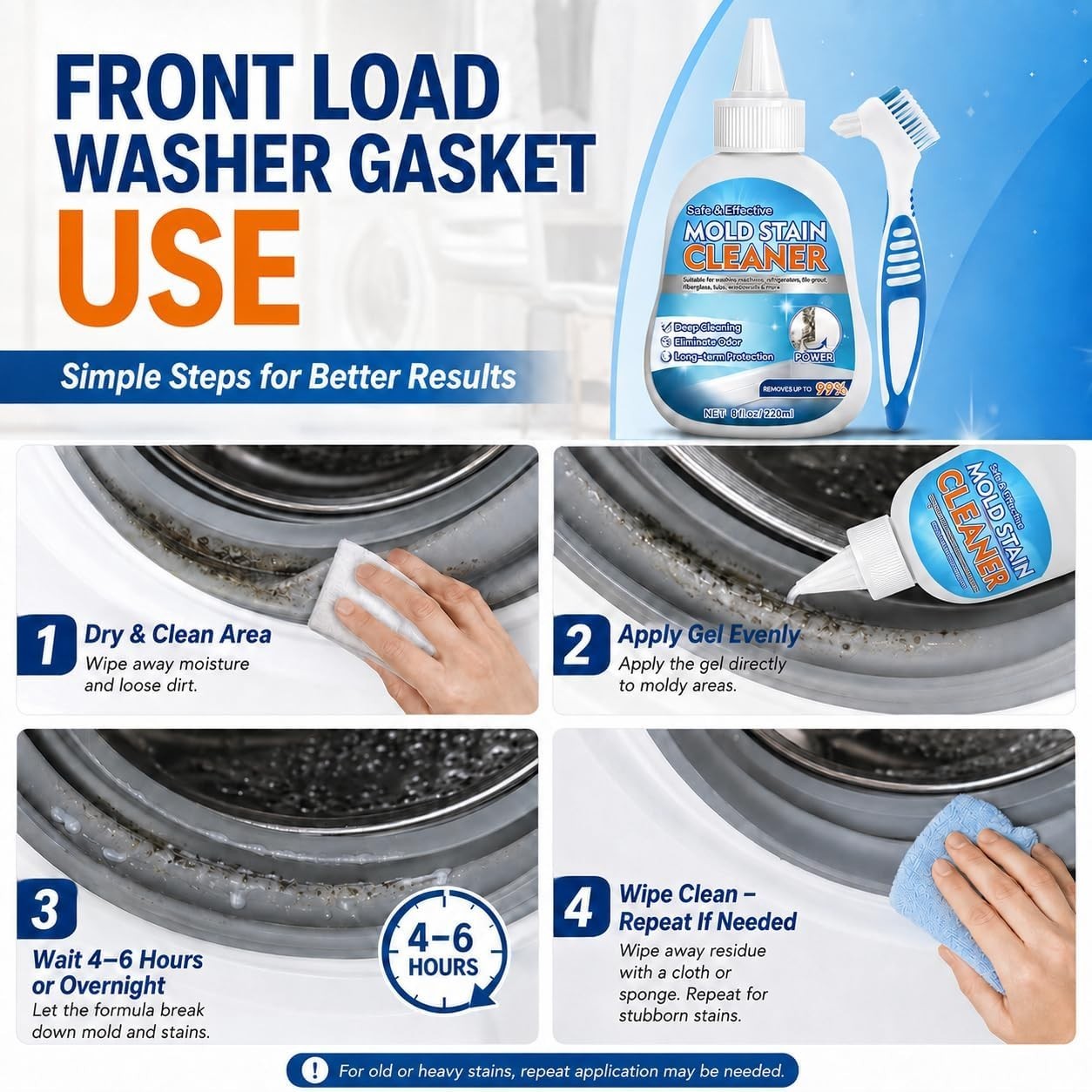 Household Stain Cleaner for Washer Seal | Reaches Crevices, Caulk Seams, Rubb…