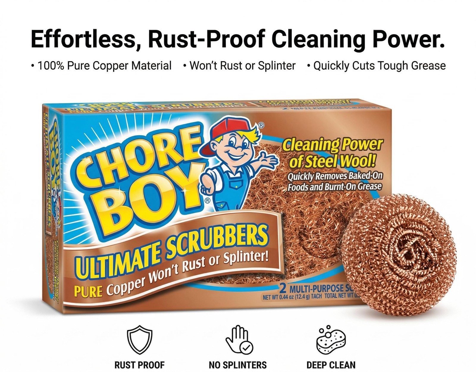 Chore Boy Ultimate Copper Scrubbers – 2 Pack – 100% Pure Copper Scouring Pads