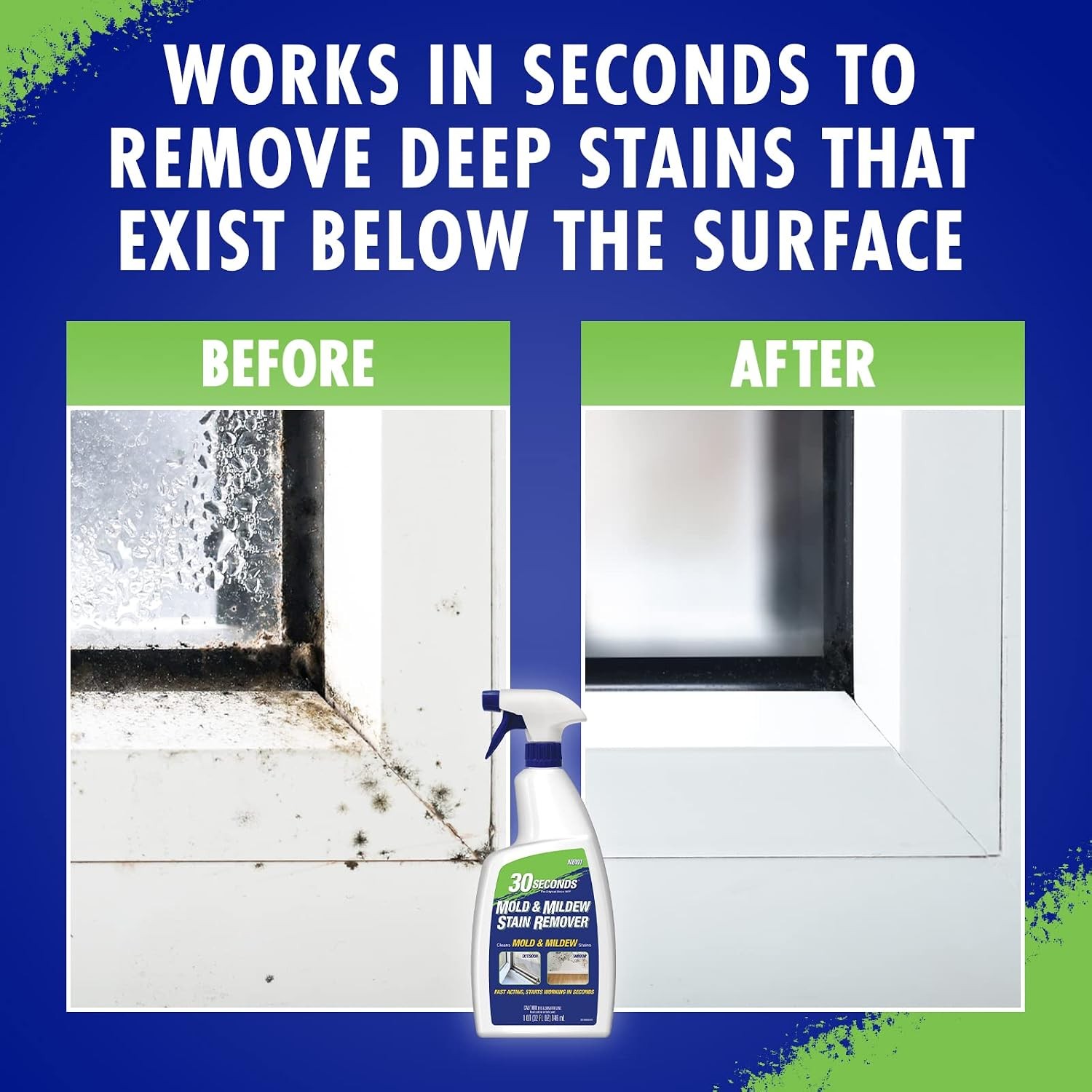 30 SECONDS Mold & Mildew Stain Remover Spray- Indoor & Outdoor Use – 2 Pack (2)
