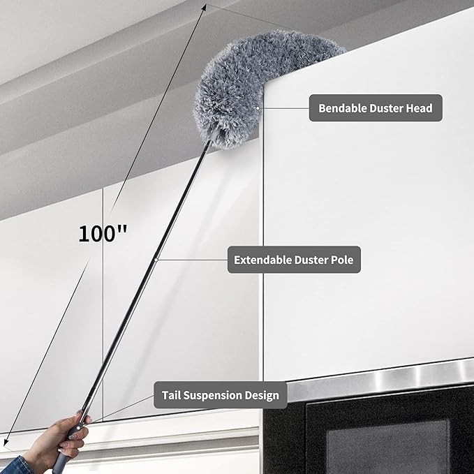 Plumero microfibra 7 piezas flexible con mango telescópico 100″ limpieza hogar