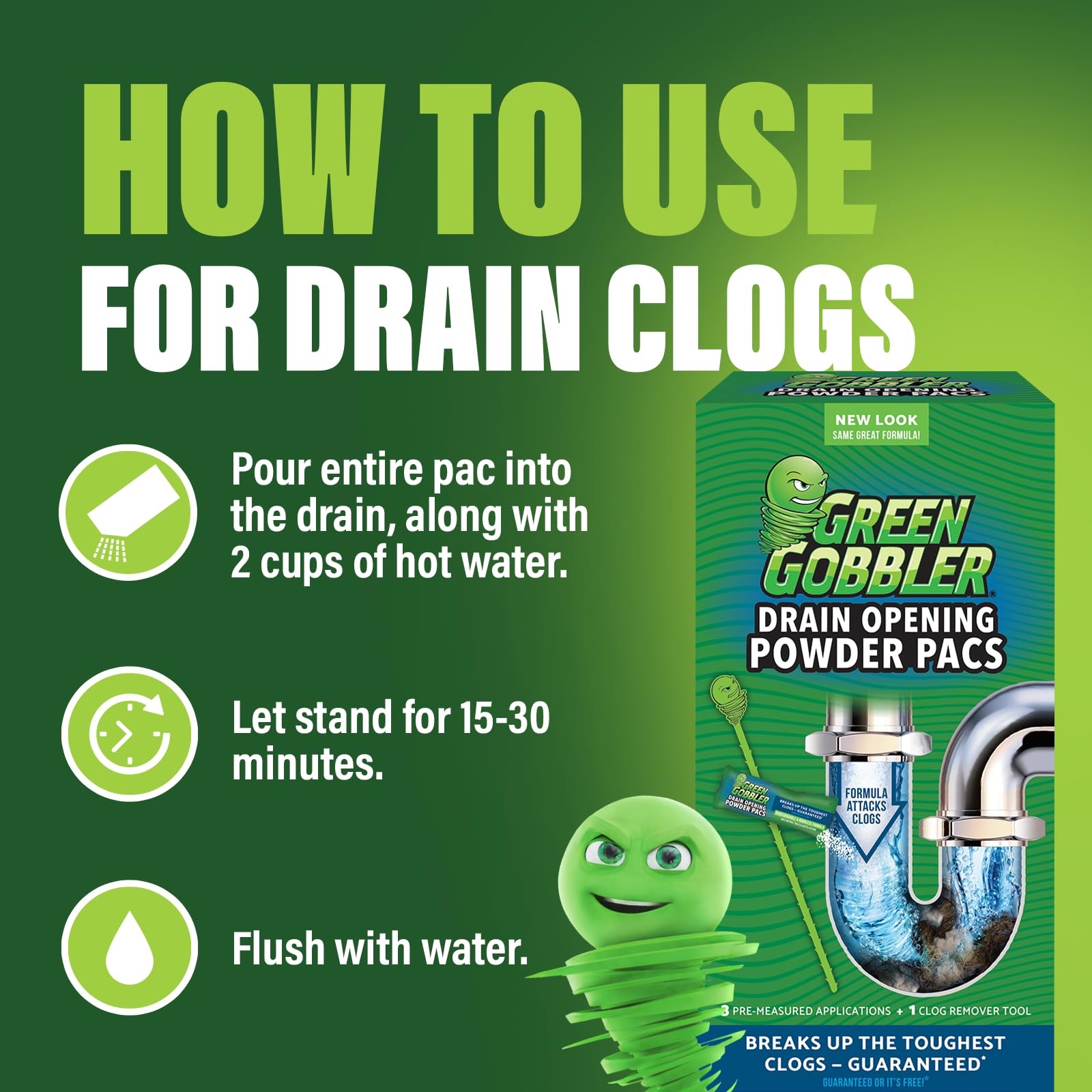 Green Gobbler Drain Clog Remover & Cleaner Powder 5 Count (Pack of 1)