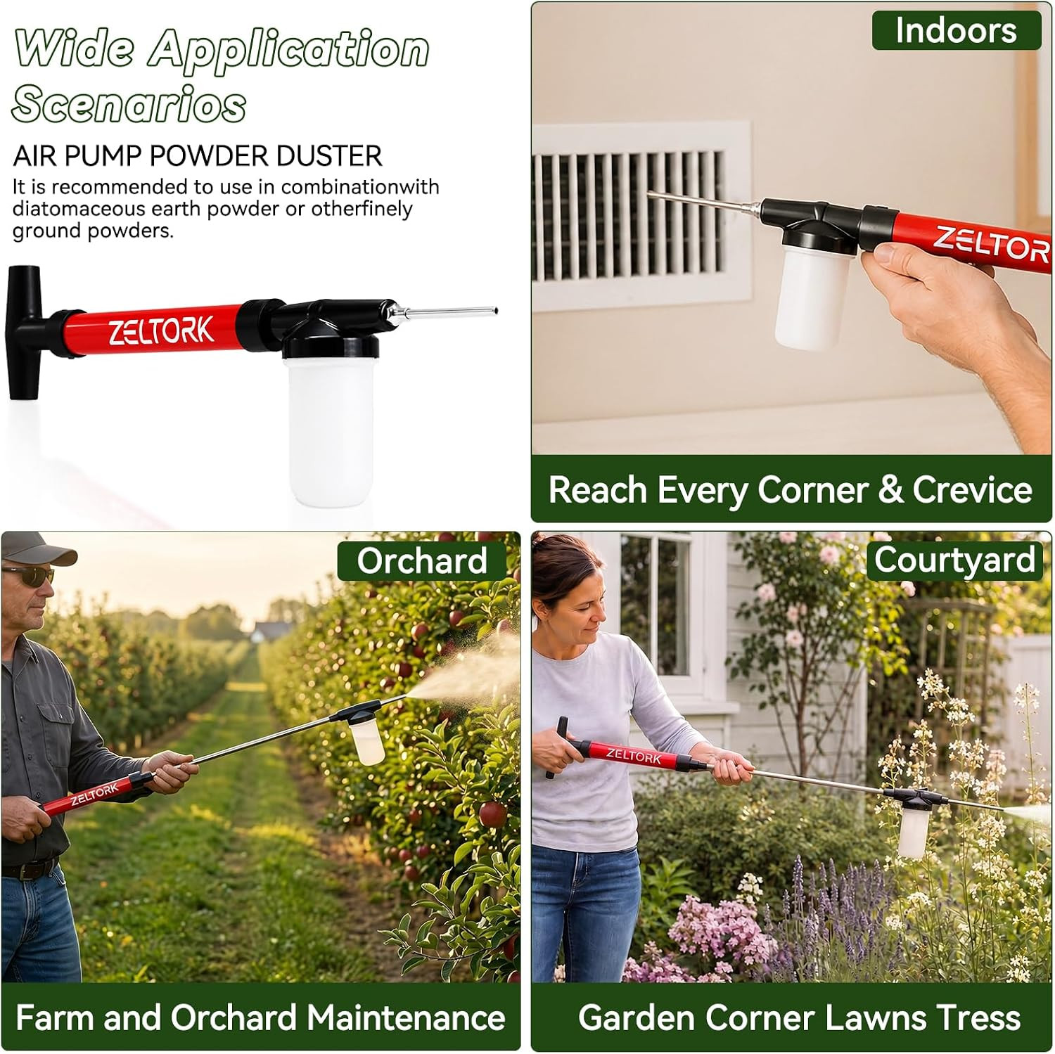 Diatomaceous Earth Powder Duster with Tube Cleaning Brush, Adjustable 4FT Rod, P