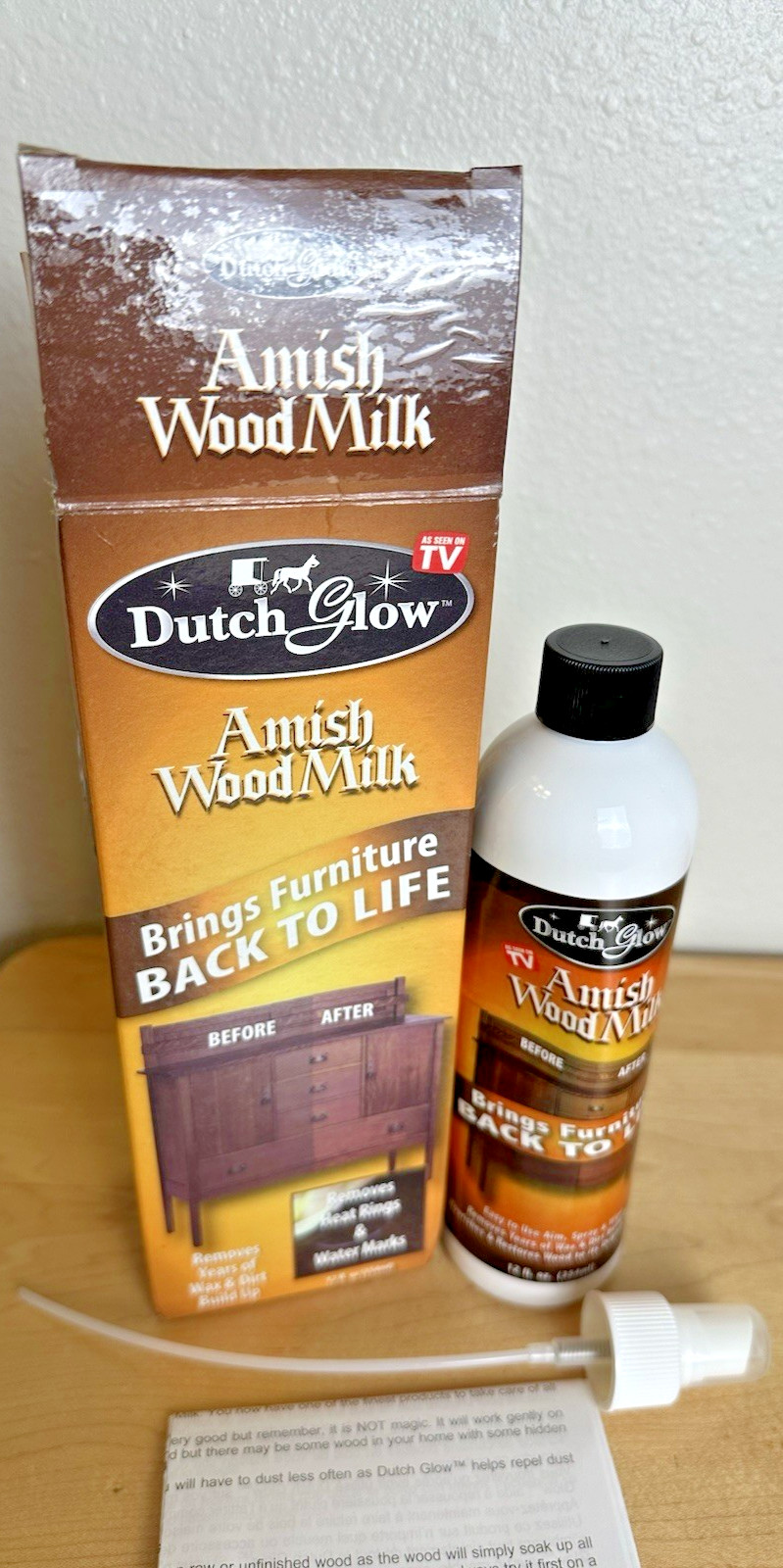 Dutch Glow Amish Wood Milk Furniture Polish Cleaner Partial Bottle ~ 10 Oz