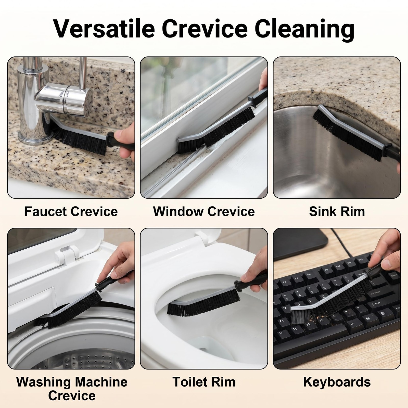 4 Pack Crevice Cleaning Brushes Hard Bristled Grout Brush Tool | Small Spaces