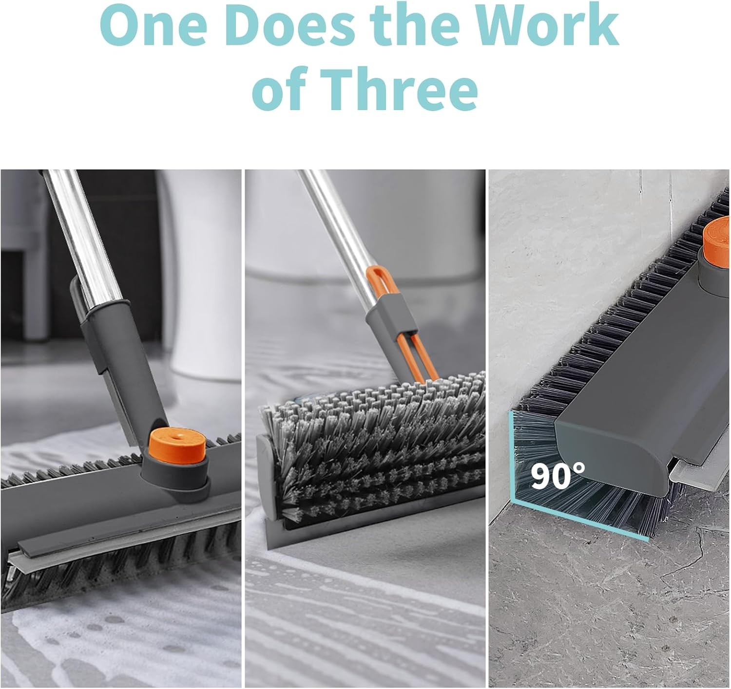 Floor Scrub Brush W/ Long Handle 3 in 1 Scrape & Heavy-Duty Stiff Bristle