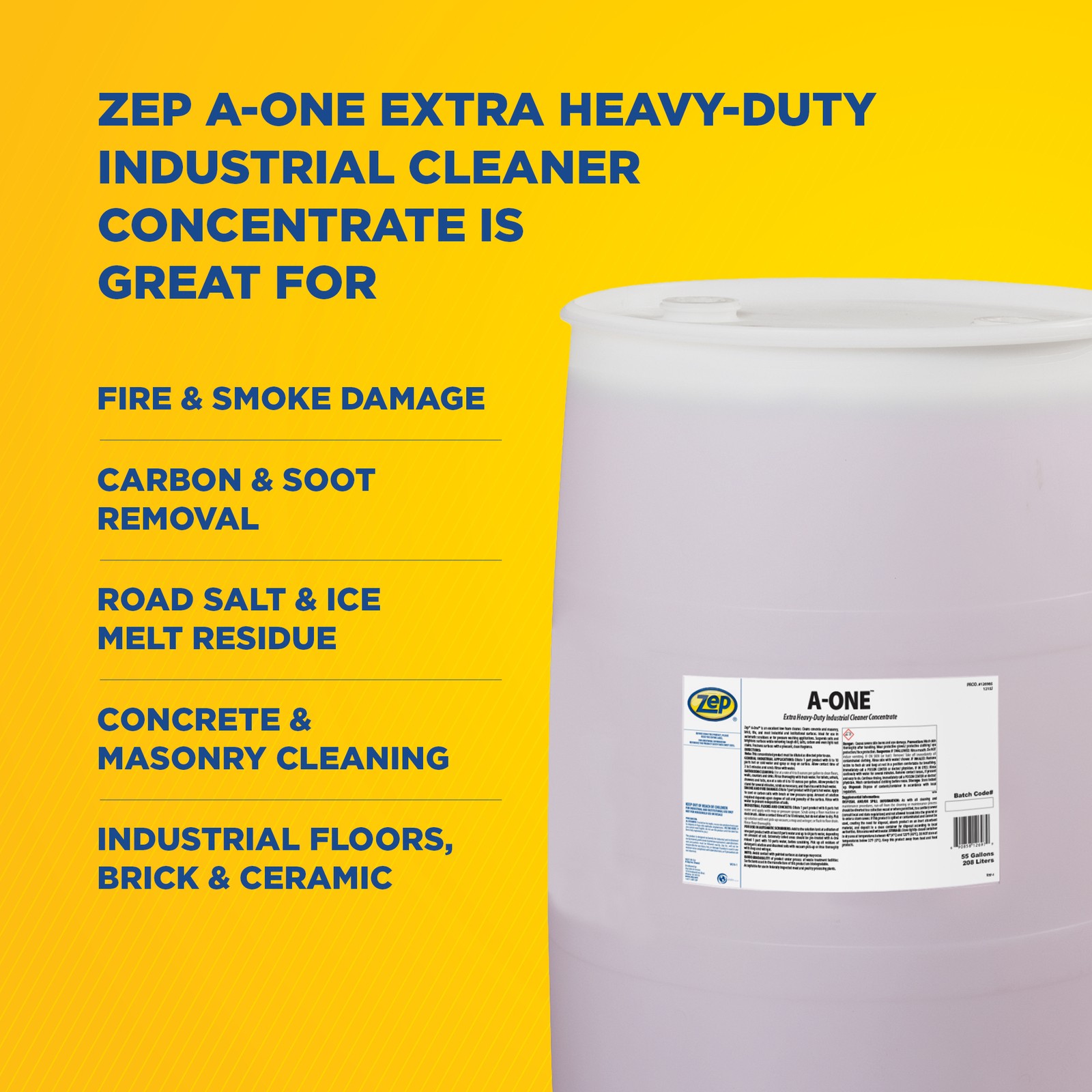Zep A-One Industrial Cleaner – 55 Gallon (1 Unit) 126985 – Low Foam Extra
