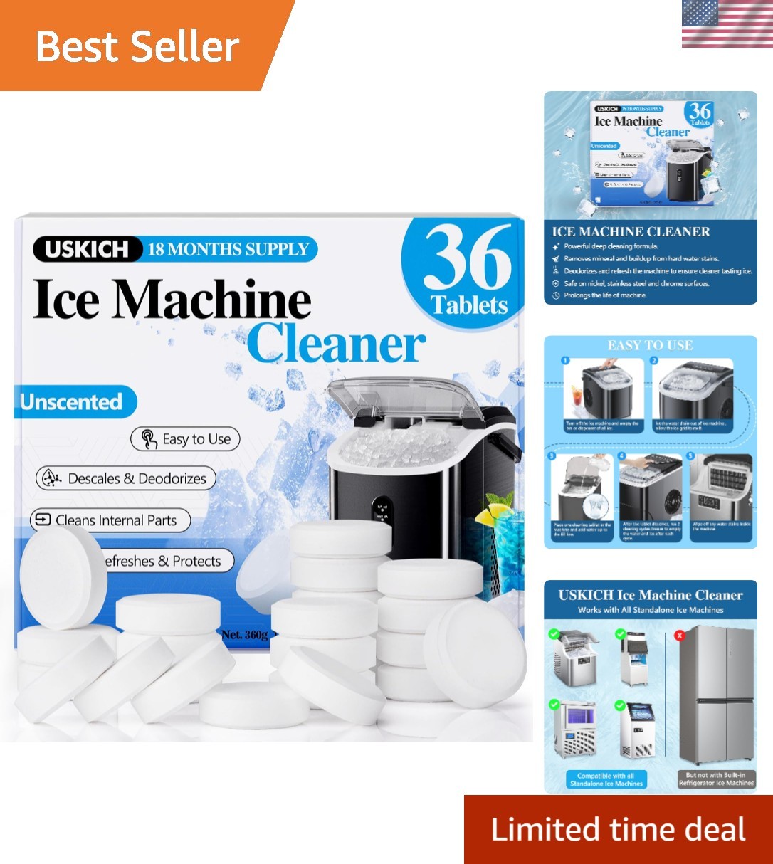 36-Pack Ice Machine Cleaner Tablets – Nickel Safe Descaler for All Makers