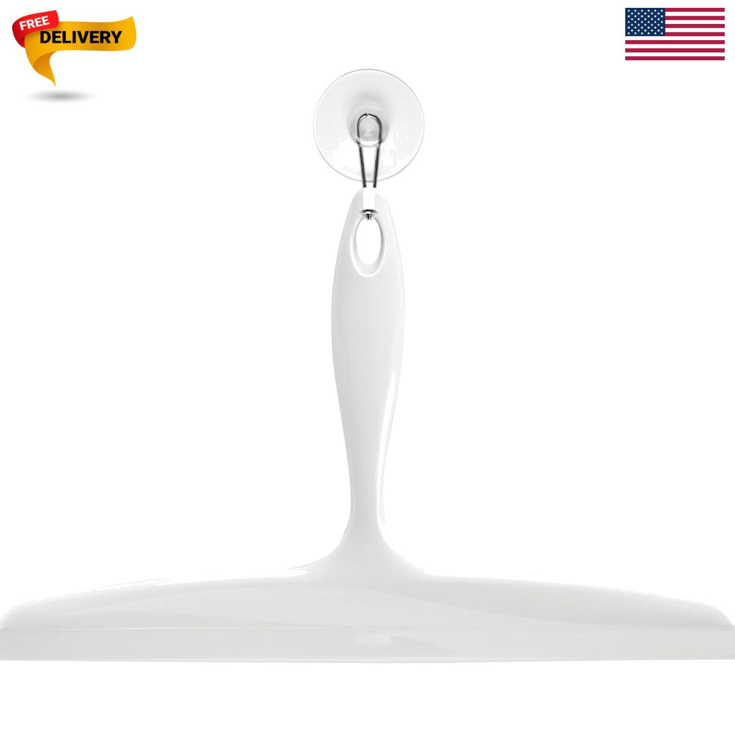 Bathroom Plastic Shower Squeegee, White | Wall Hook Included