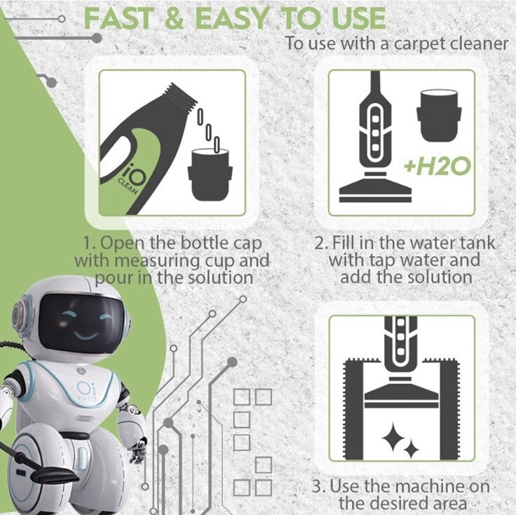 iO CLEAN Carpet Cleaner Shampoo 1000 ml/33.8oz Use Alone or in Machine Pet Safe