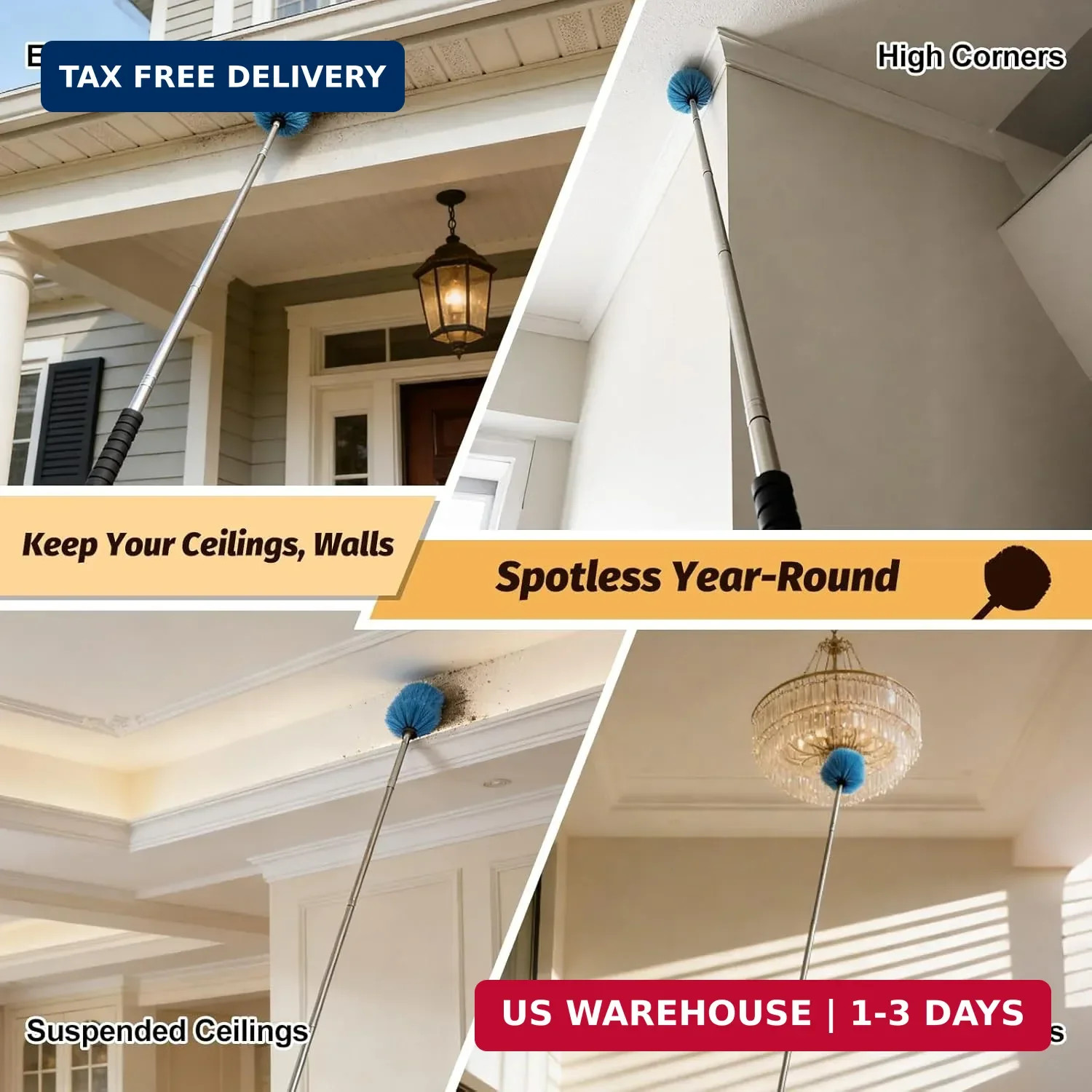 Cobweb Duster Brush with Extension Pole,Lightweight 5ft Long Spider Web Cobwebs