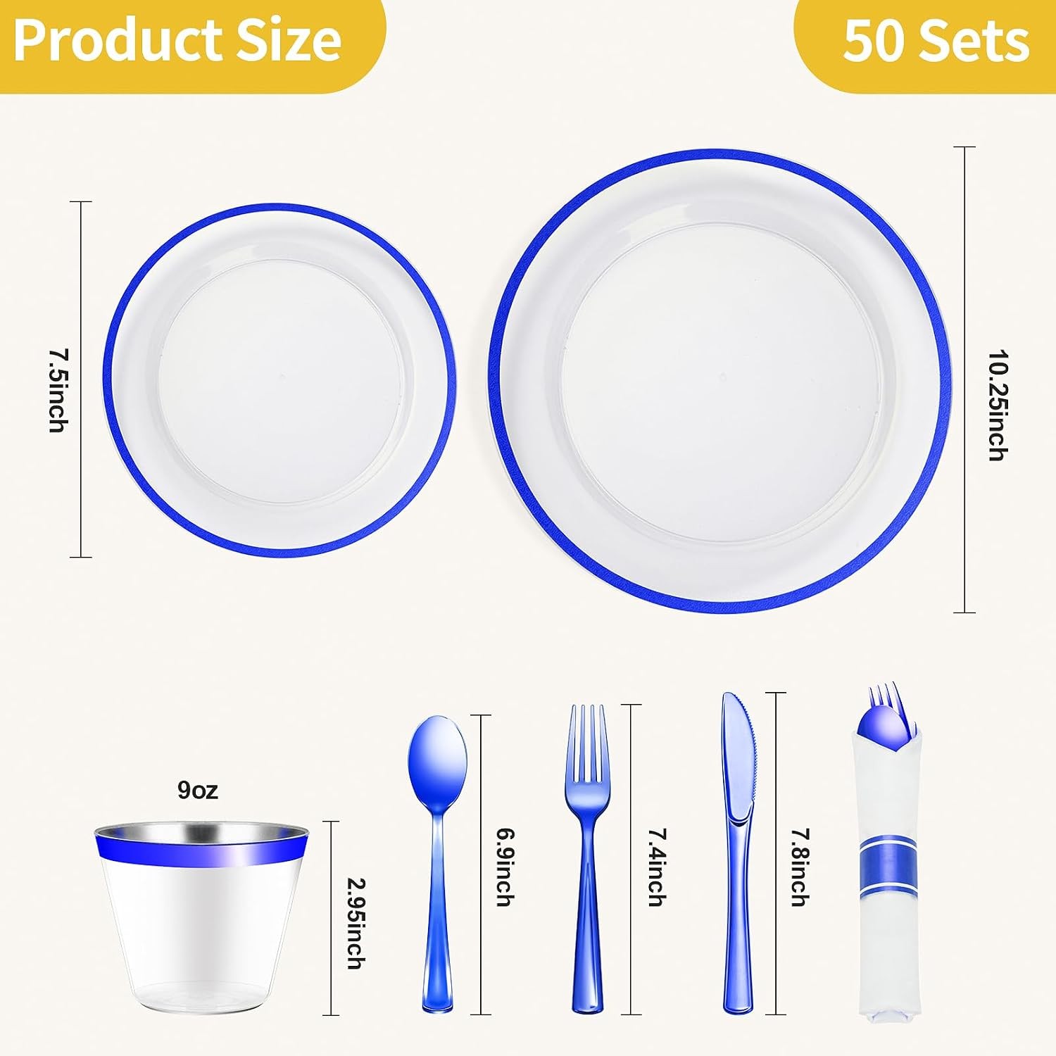 Goodluck 350 Piece Dark Blue Plastic Dinnerware Set for Party, Clear Disposabl