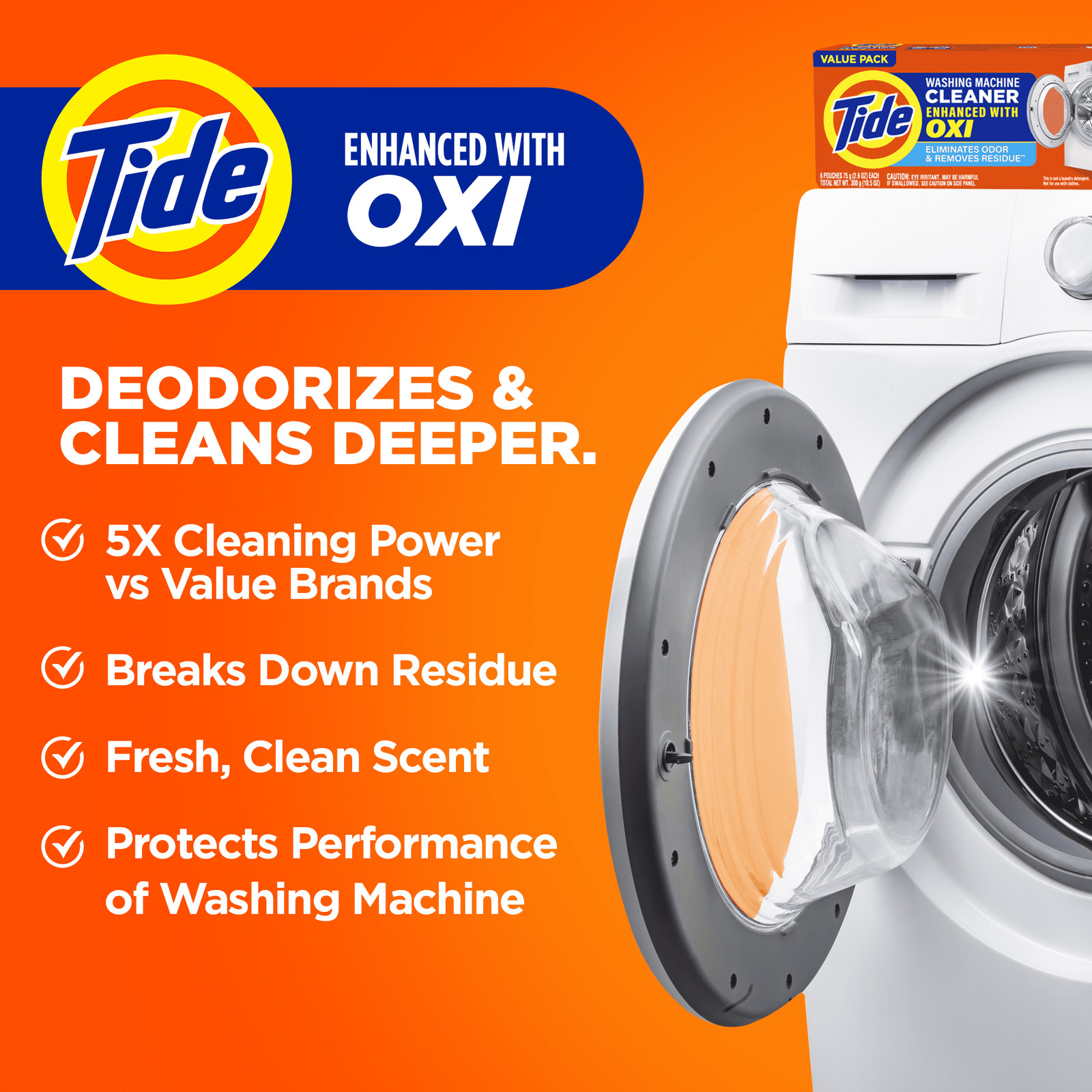 Tide Washing Machine Cleaner with Oxi Powder, Washer Residue Remover, 4 Count