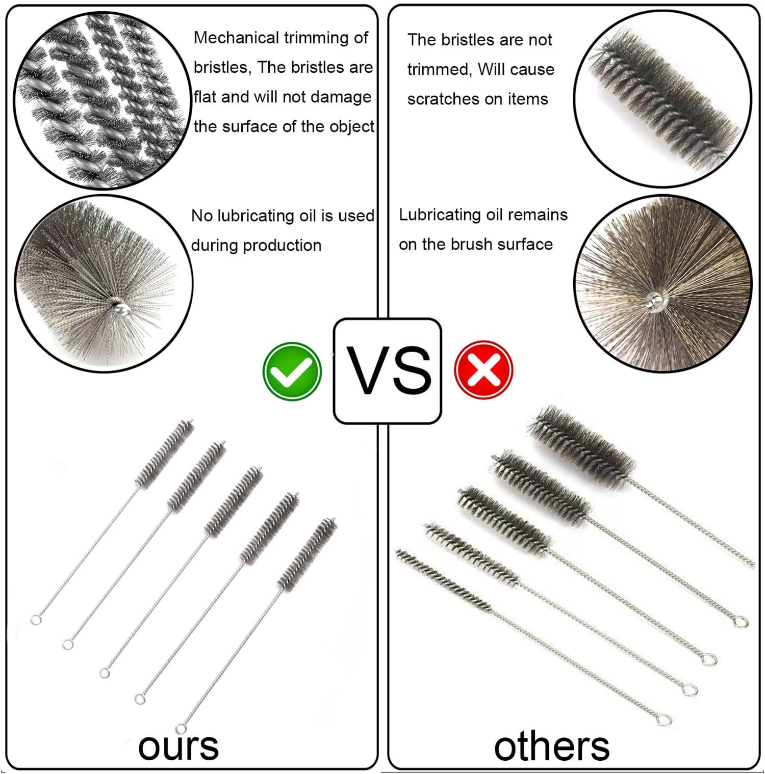 12 Inch Pipe Cleaning Brush Set with Stainless Steel Bristles, Steel Wire Tub…