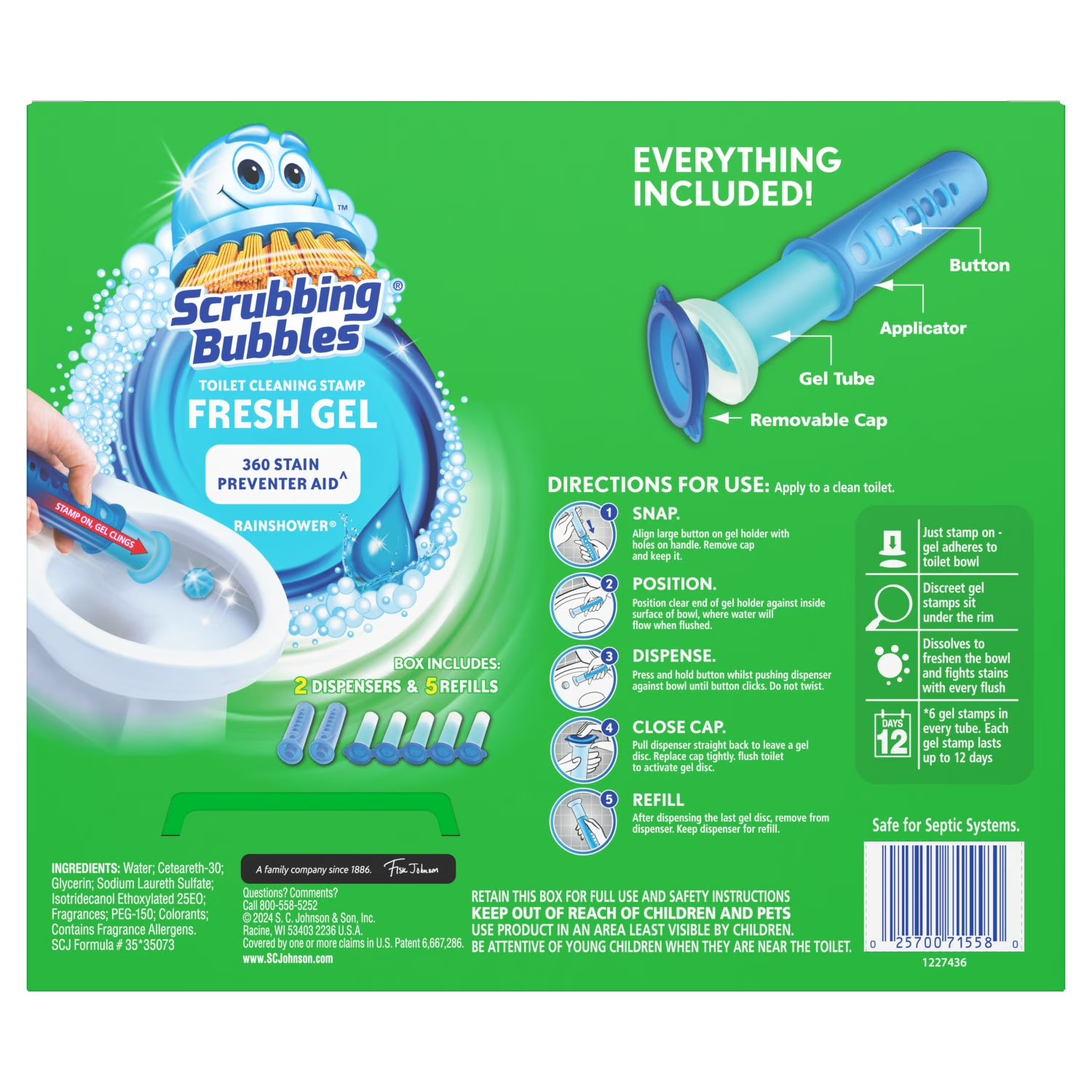 Scrubbing Bubbles Toilet Gel Stamp, Rainshower 2 dispensers + 30 gel stamps
