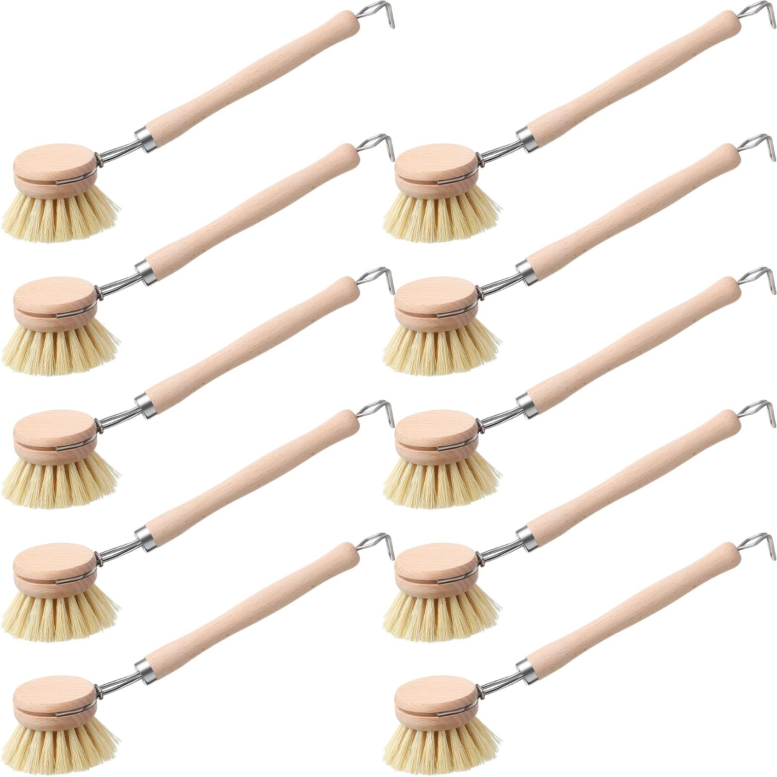 10 PCS Kitchen Dish Brush Beechwood Handle Natural Fiber Bristles 2 Inch Head