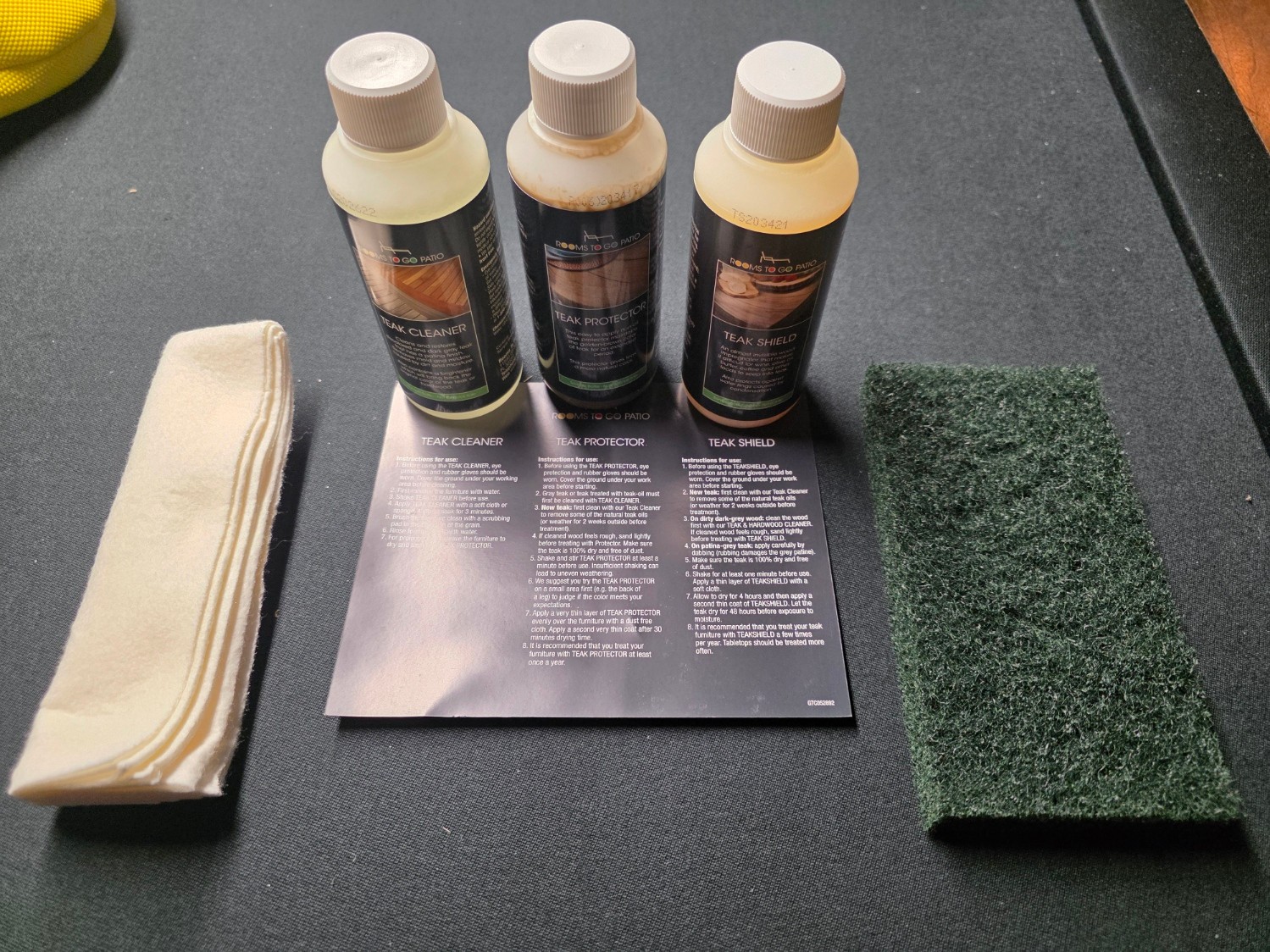Rooms To Go – Teak Cleaner, Protector, Shield Sampler Bottle Set – 8 ounces each