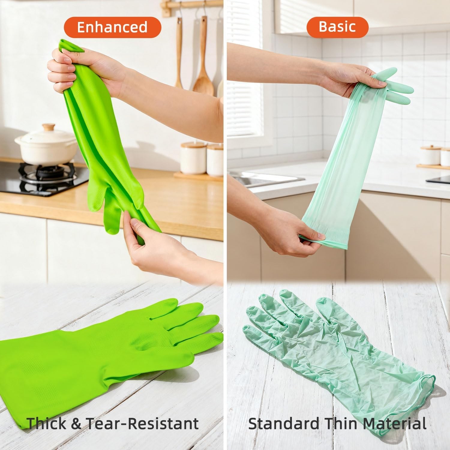 Cleanbear Cleaning Gloves Large, Reusable Nitrile Green,red,orange