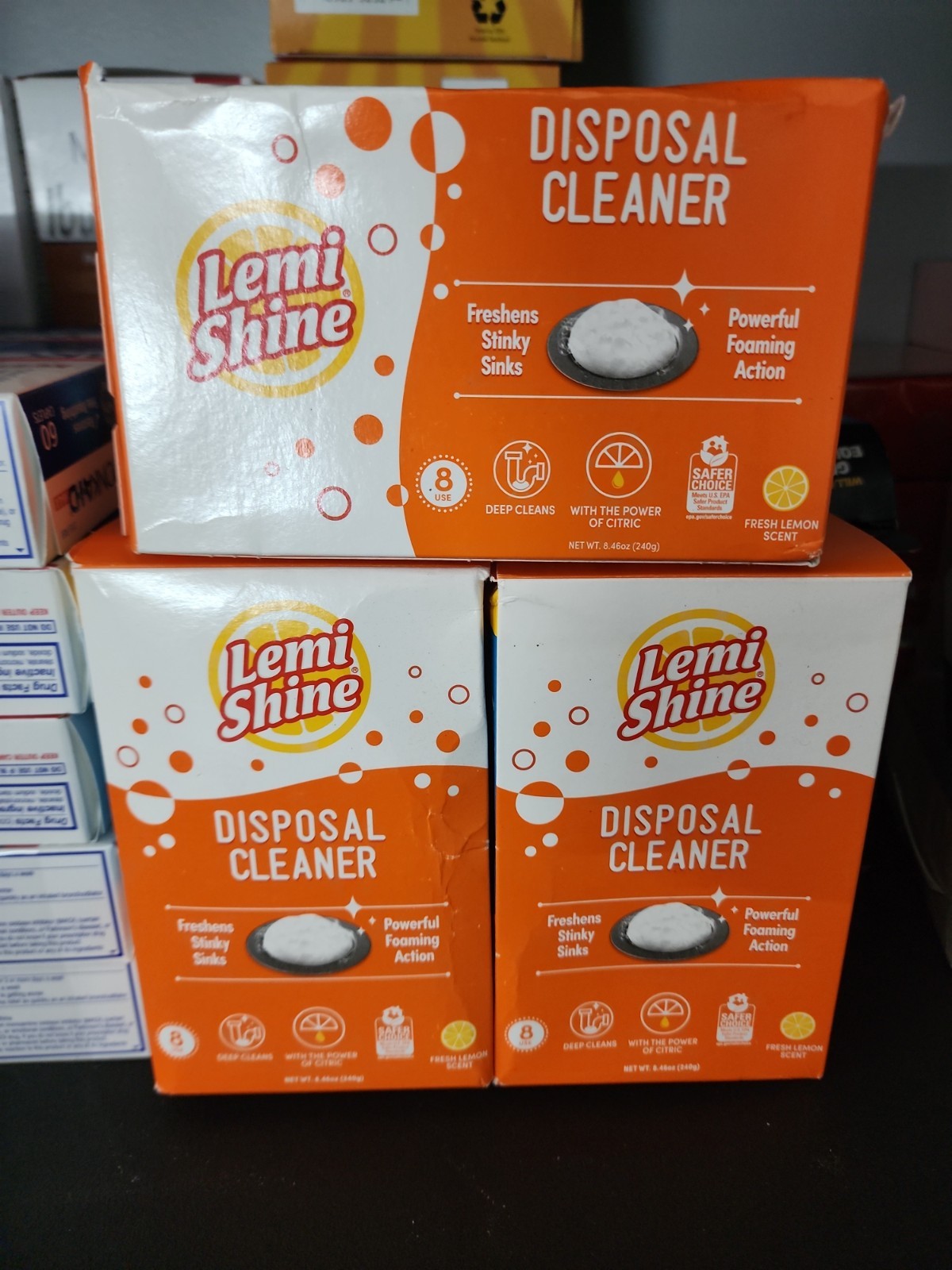 LEMI SHINE DISPOSAL SINK CLEANER POWDER CITRIC EXTRACTS ~ FRESH LEMON 24 CT